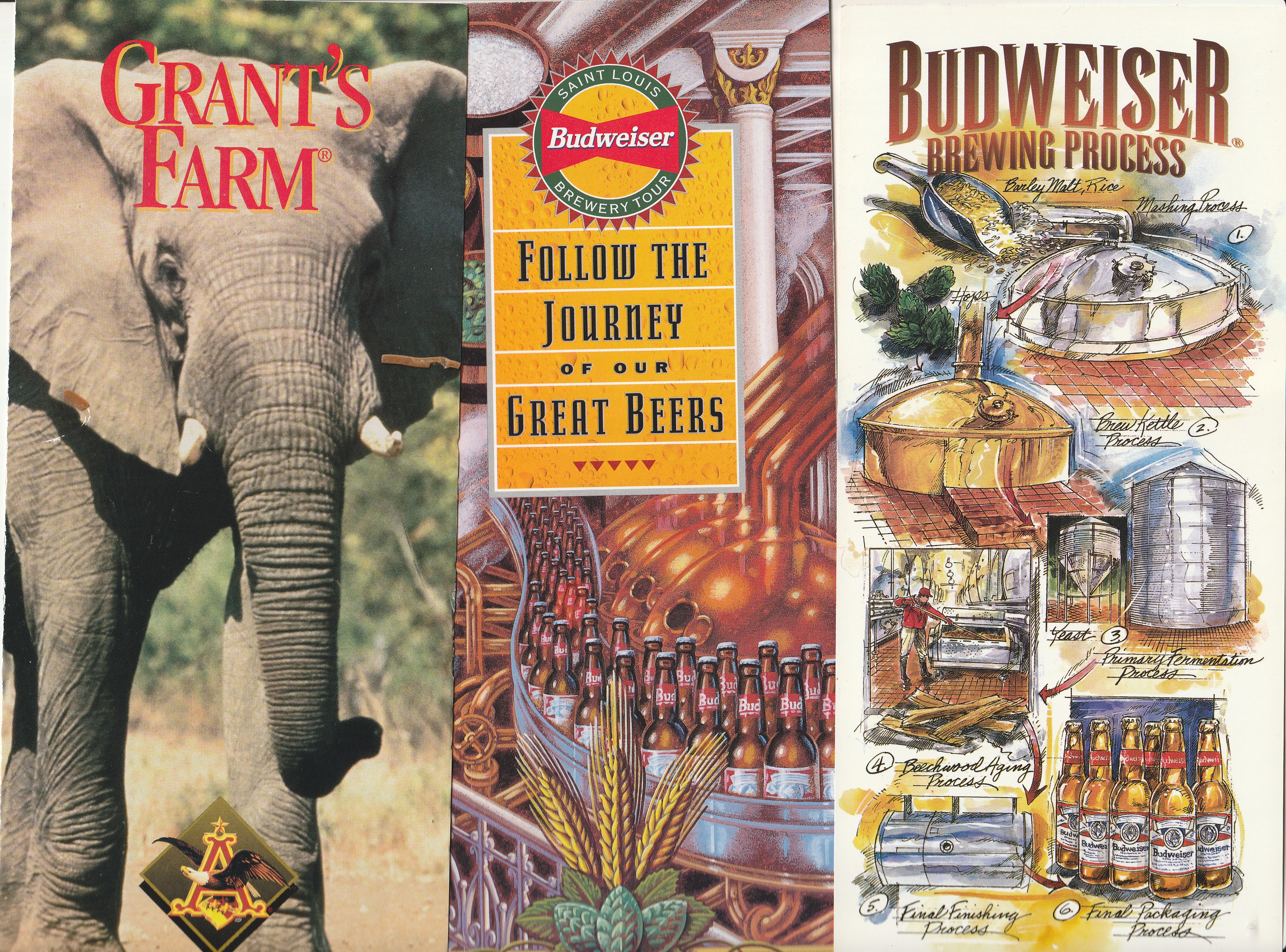 Anheuser Busch Brochures X3 Brewery, Grant's Farm Vintage 1999