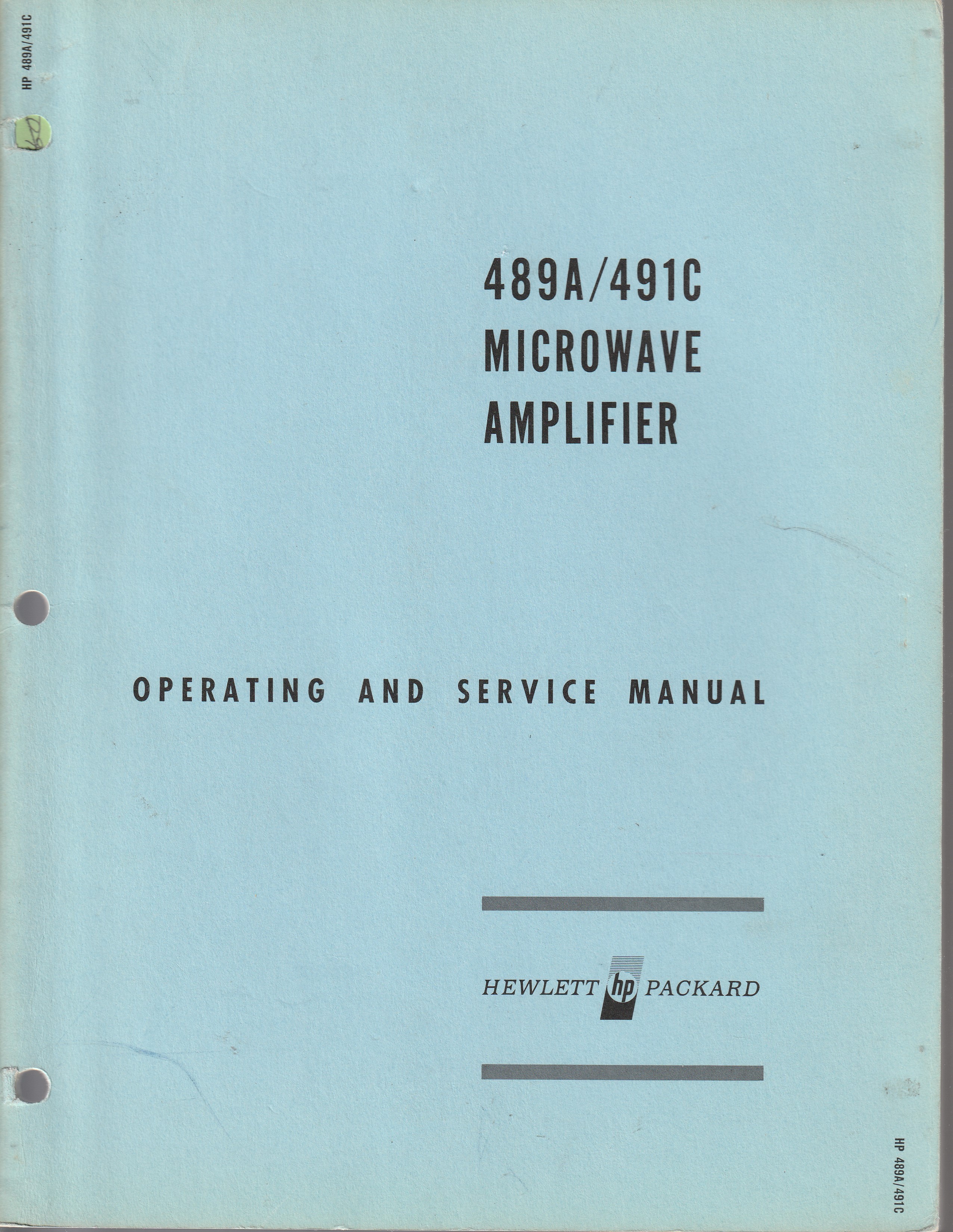 Microwave Amplifier 489A/491C Operating and Service Manual, Hewlett Packard