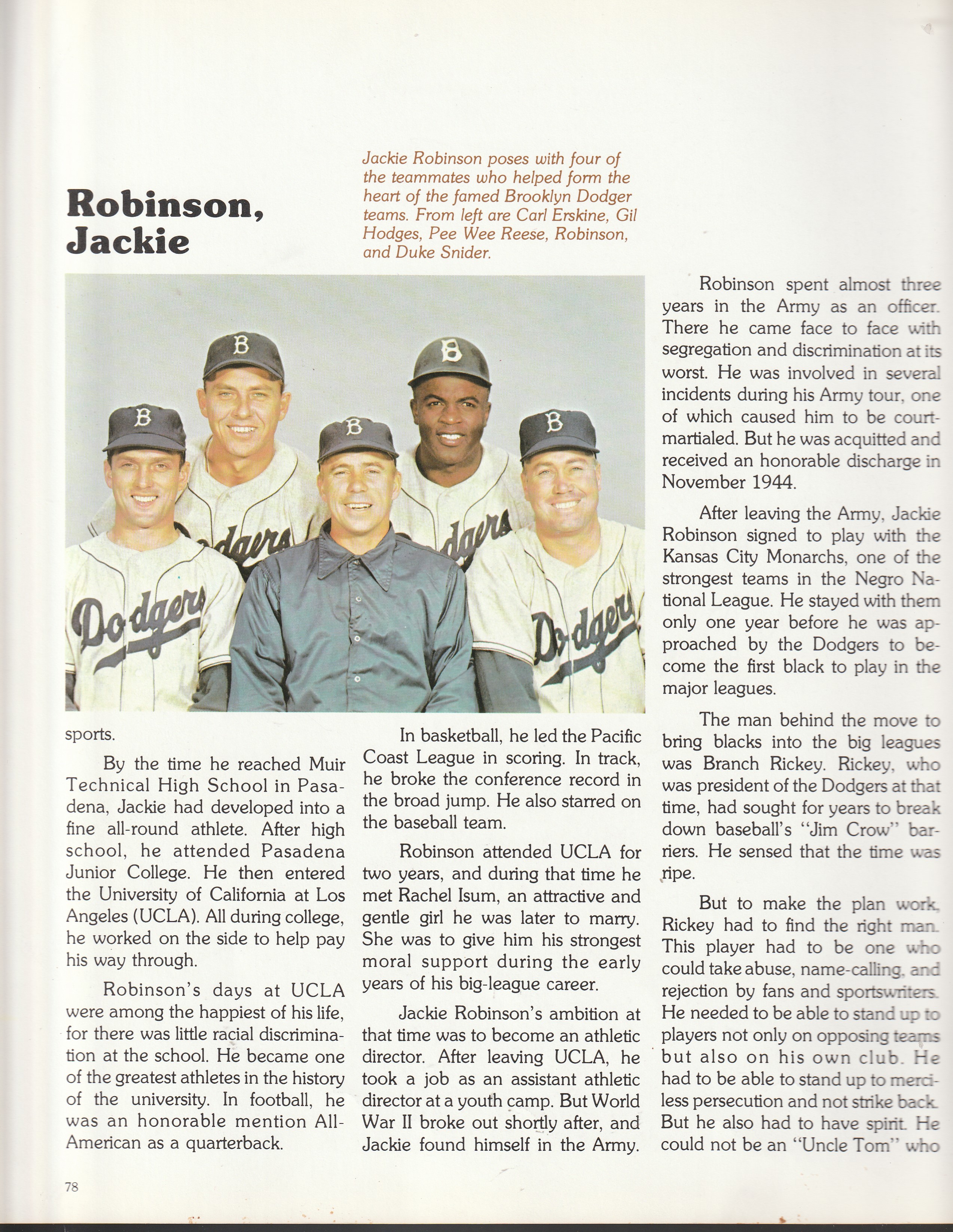 Jackie Robinson; Original 7 Page Article from 1978 Book, Illustrated