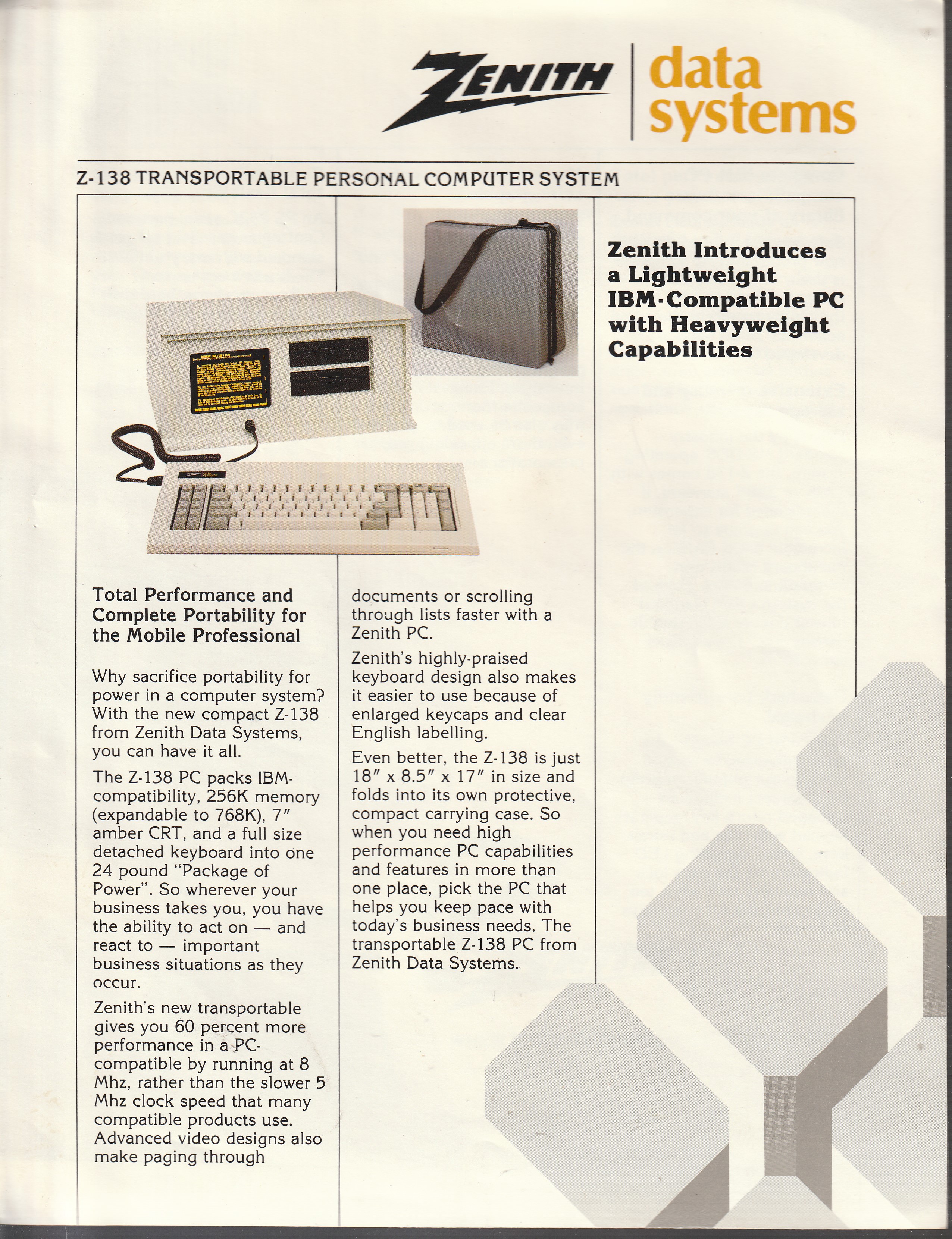 Zenith Data Systems Z-138 Transportable Personal Computer System