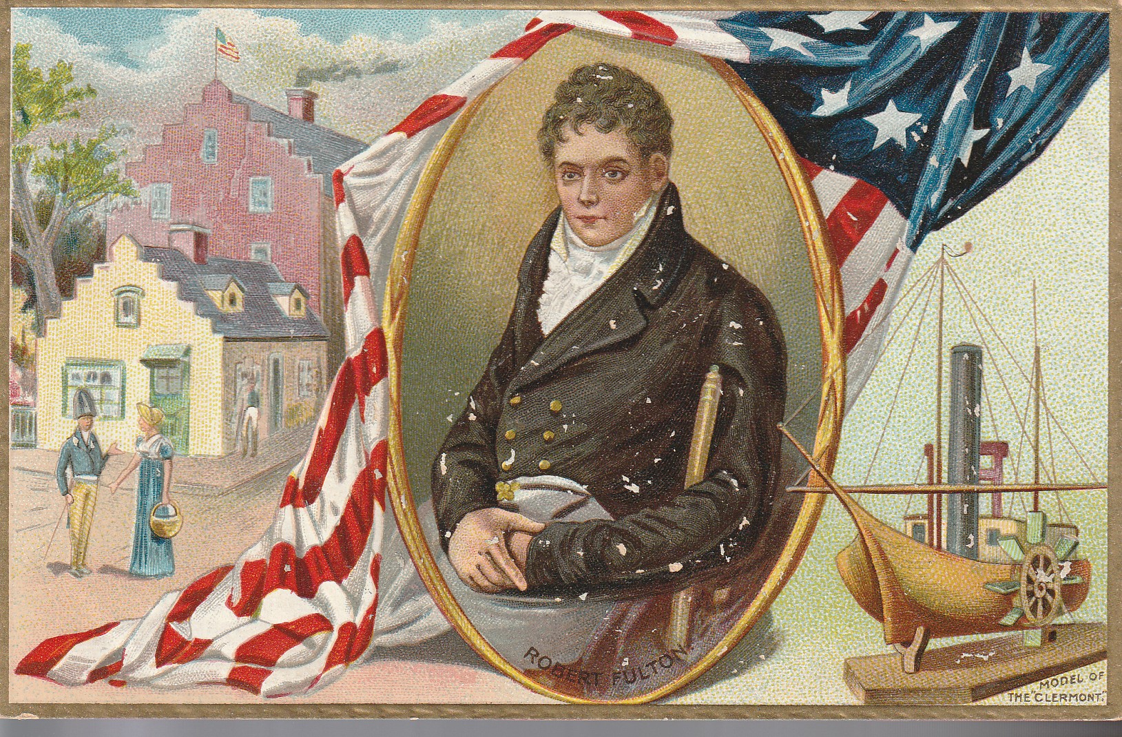 Tuck's Postcard, Robert Fulton Steam Navigation 1909 Clermont Hudson-Fulton Celebration