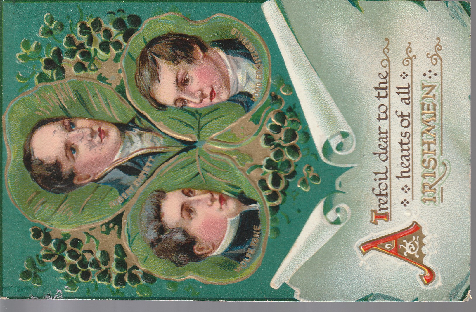 Tuck's Irishmen Tone, Emmett, Fitzgerald 1909 Clover Trefoil 1 Franklin