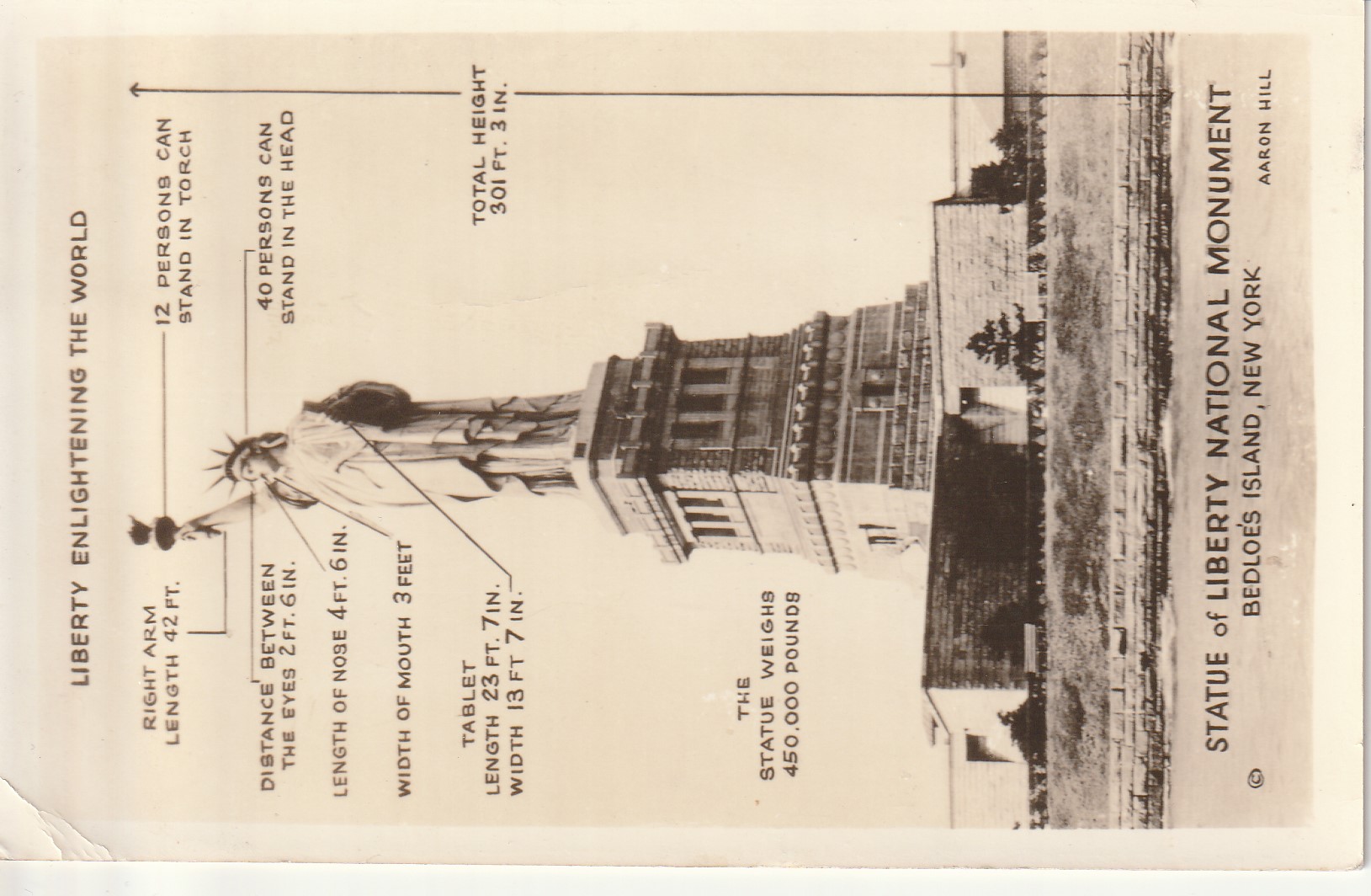 Statue of Liberty Photo Postcard 1945 with Specs 1 Washington Bedloes Island NY