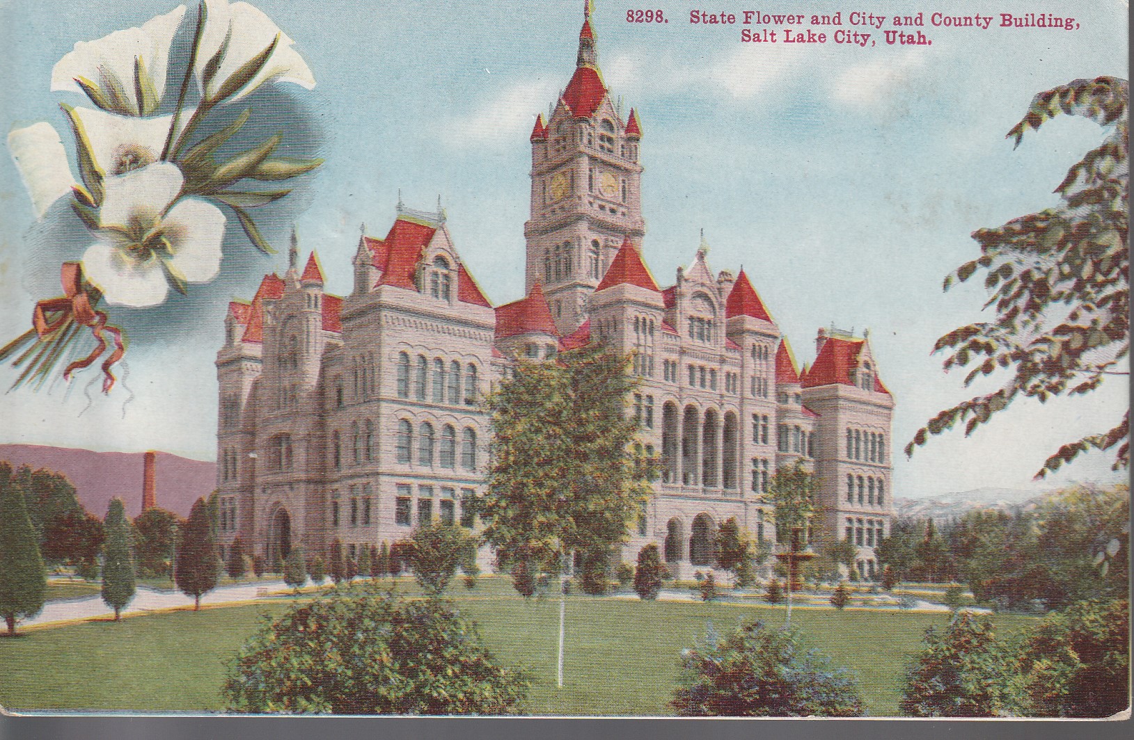 Salt Lake City UT City County Building & State Flower 1911 Postcard 1 Franklin
