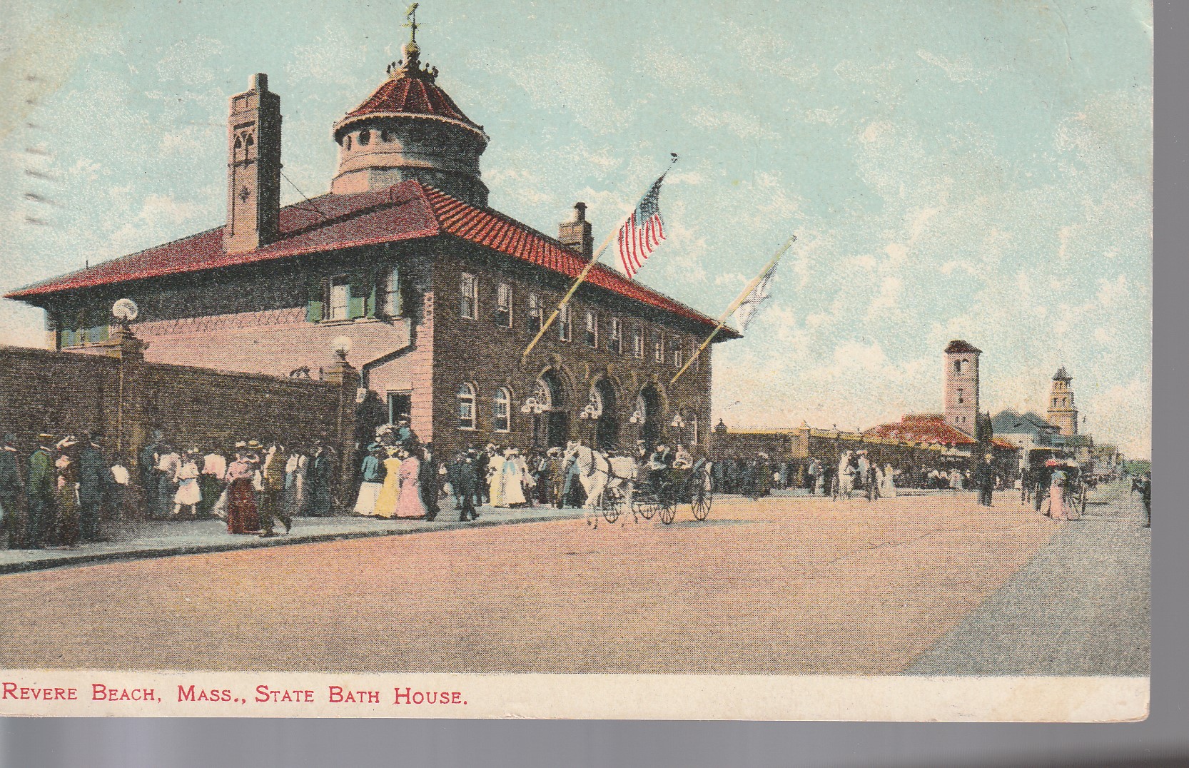 Revere Beach MA, State Bath House 1909 Vintage Postcard, 1 Franklin