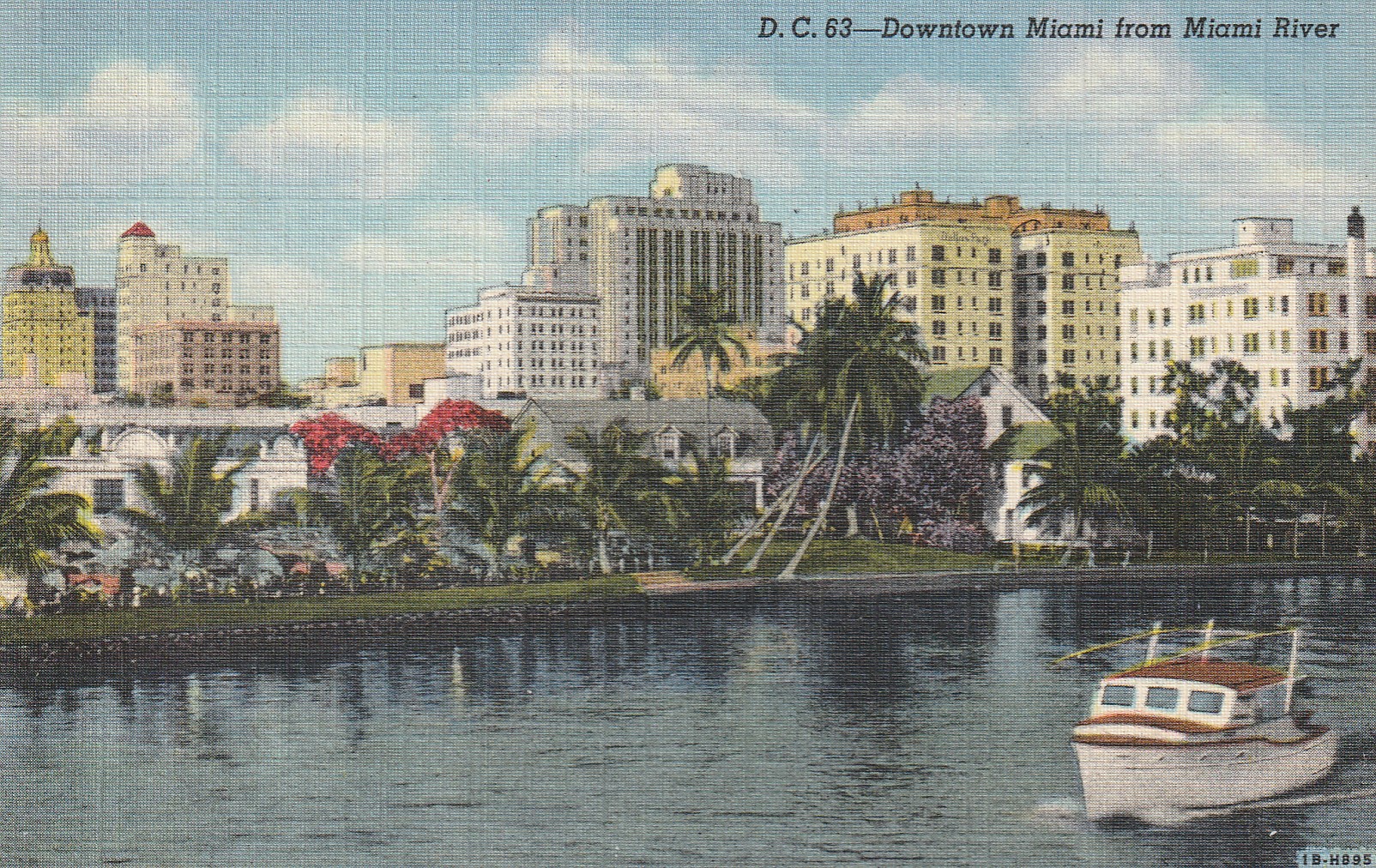 Miami, FL Downtown Skyline from Miami River, circa 1935 Linen Postcard, Unposted