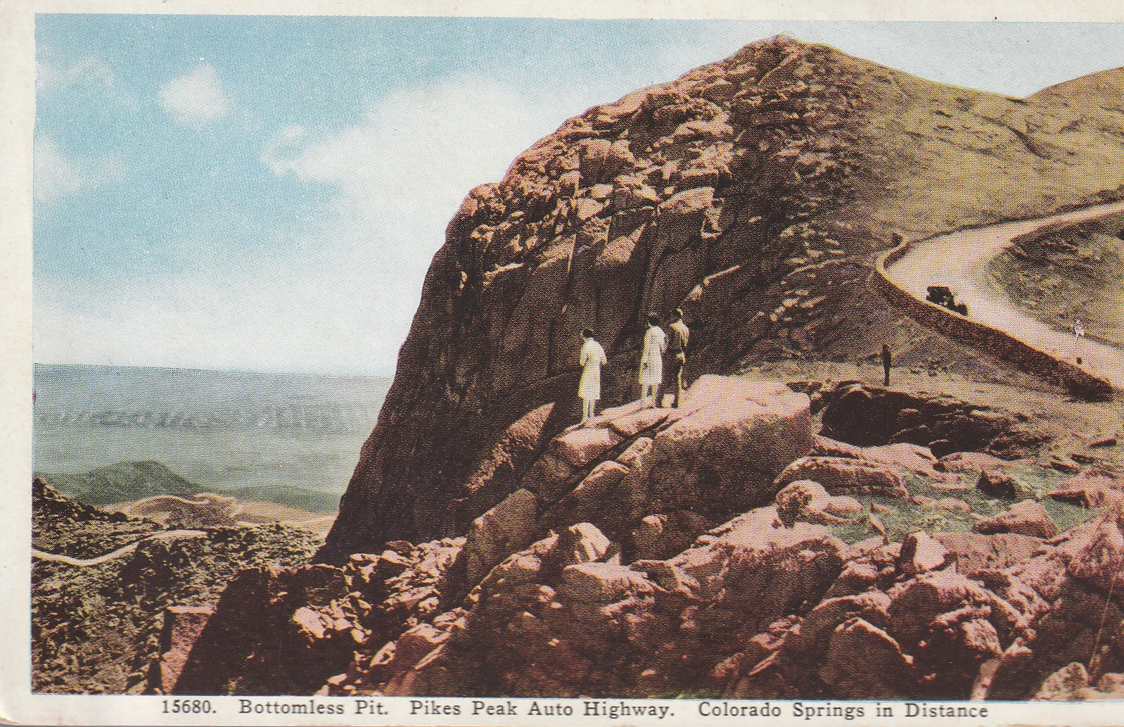 Pikes Peak Auto Highway circa 1925 Bottomless Pit, Colorado Springs in Distance; Postcard