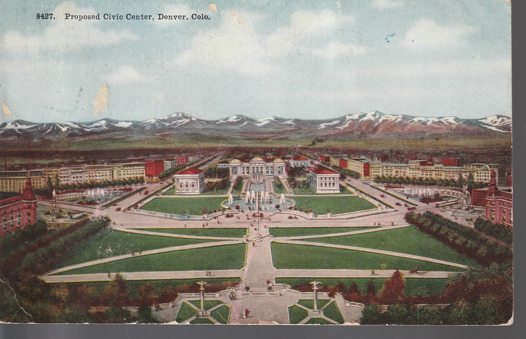 Proposed Civic Center Denver CO 1911 Aerial Rendering 1 Franklin Postcard