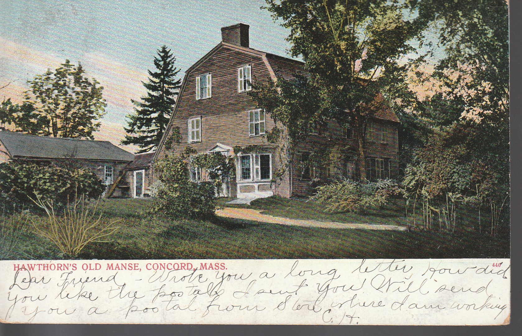 Hawthorn's Old Manse Corcord MA 1906 1 Franklin Vintage Postcard Undivided Back