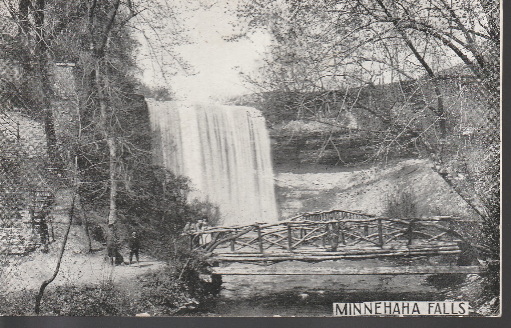 Minnehaha Falls Minneapolis MN circa 1915 Wood Bridge Postcard Real Photo