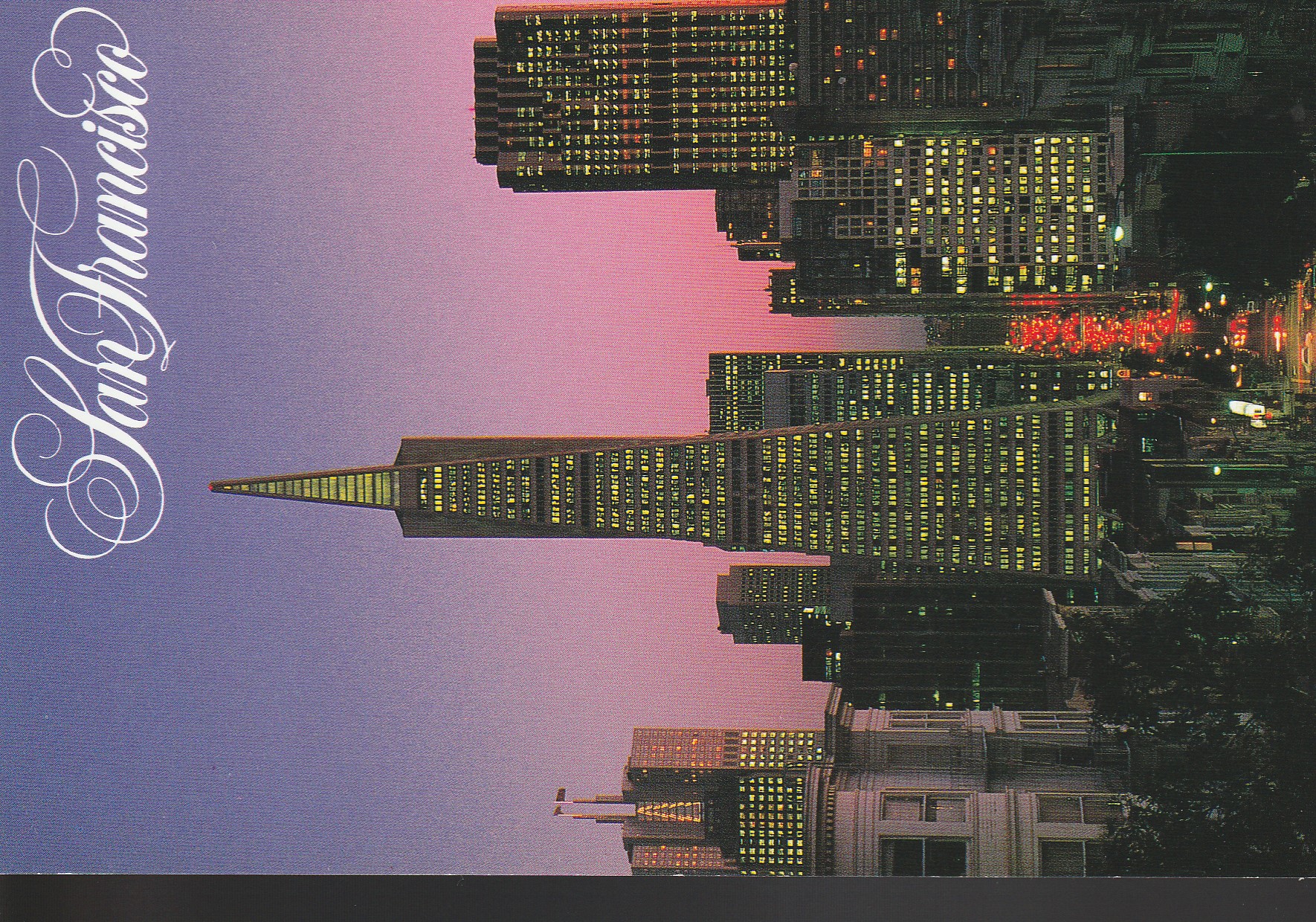 San Francisco CA Financial District At Night, 1988 Large Postcard