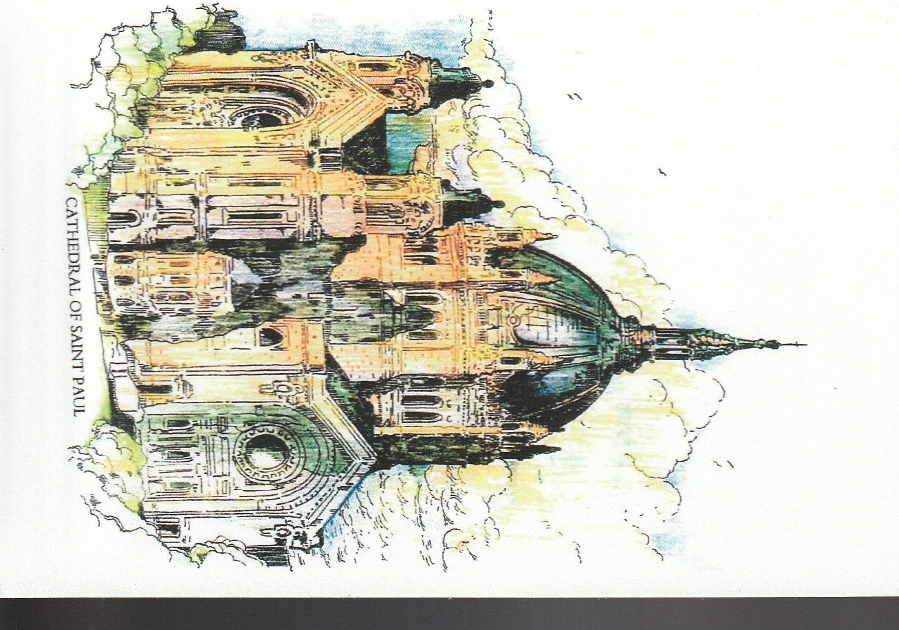 Cathedral of St. Paul, Minneapolis MN Pen and Ink circa 2000, Large Postcard