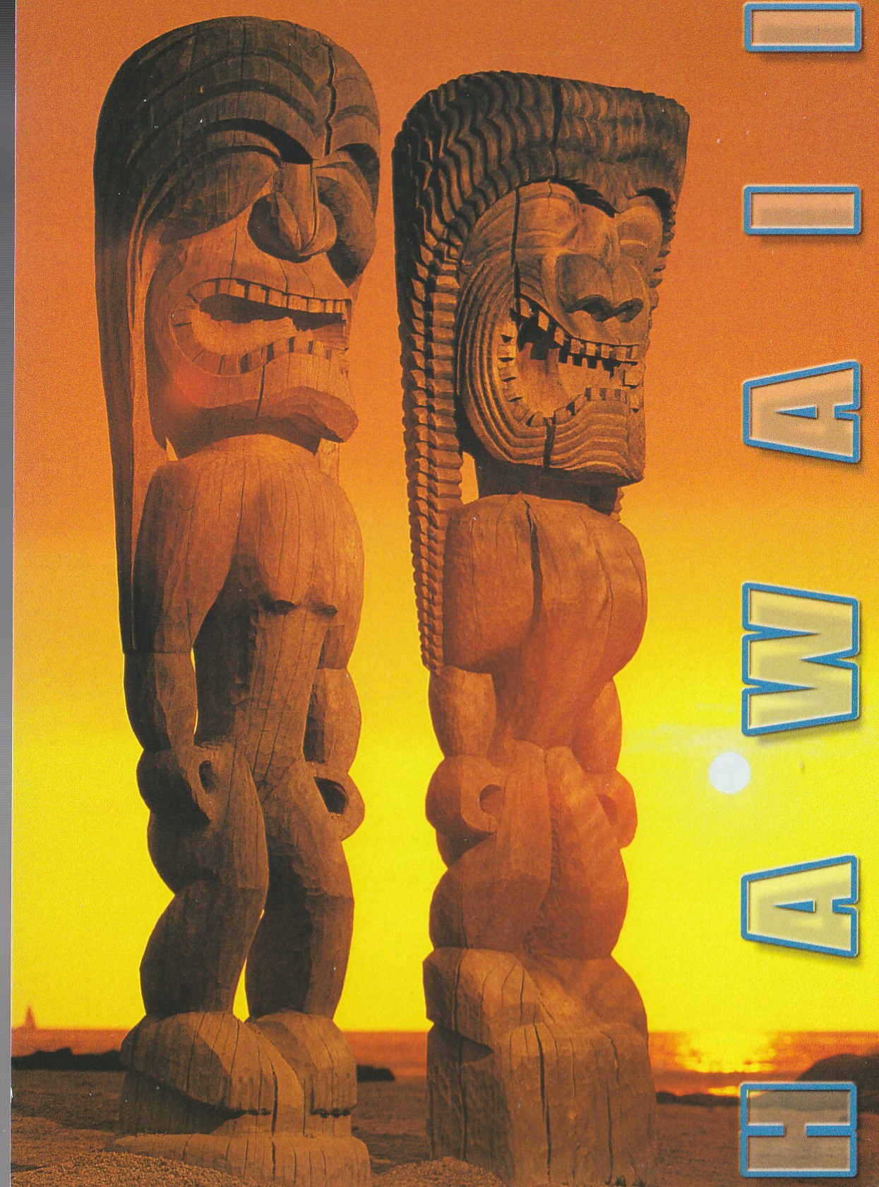 Hawaiian Tikis, Puuhonua O Honaunau 2002 Photo David Olsen Large Postcard