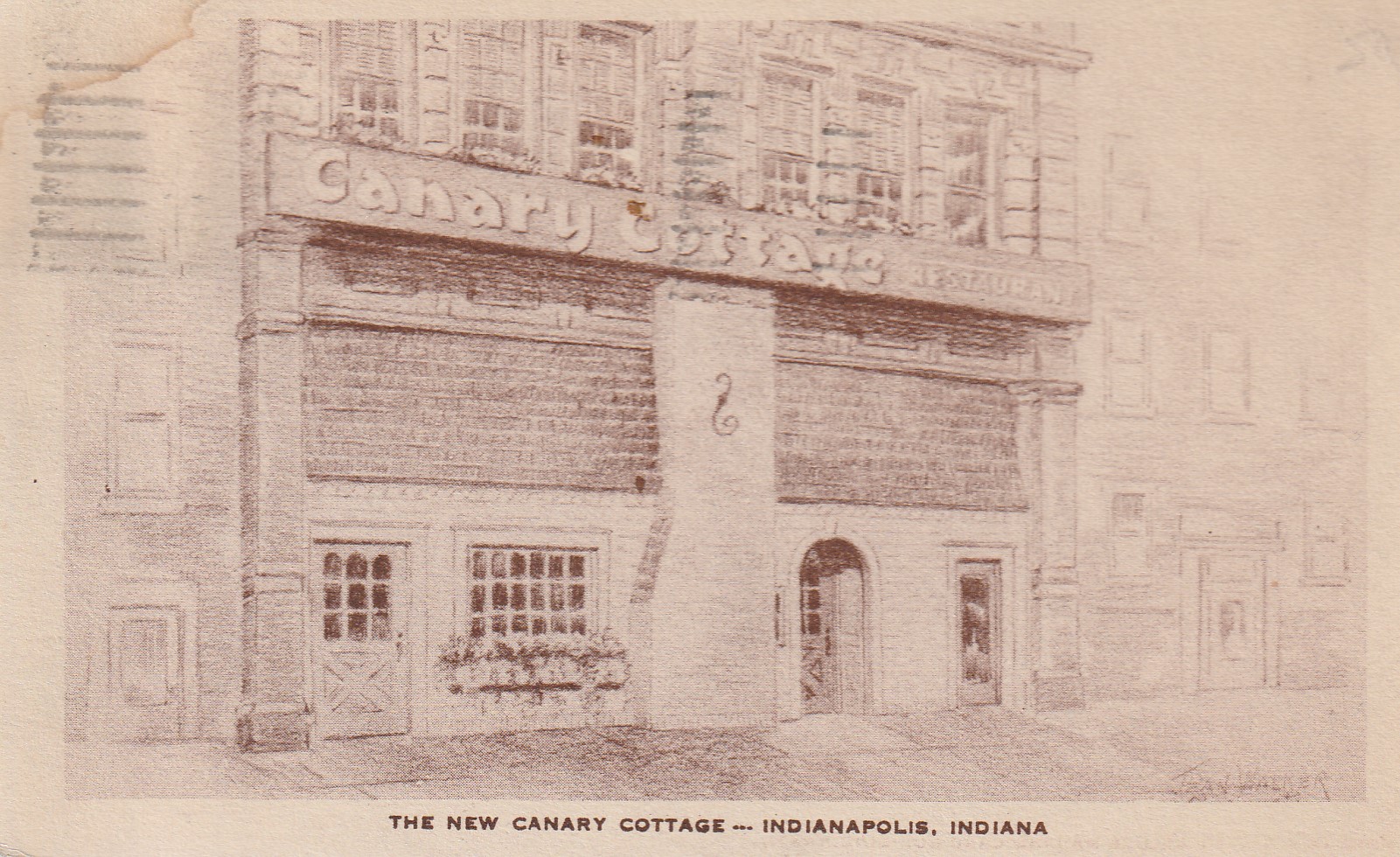 Canary Cottage Restaurant Indianapolis Jean Walker Sketch 1937 1 Franklin Postcard