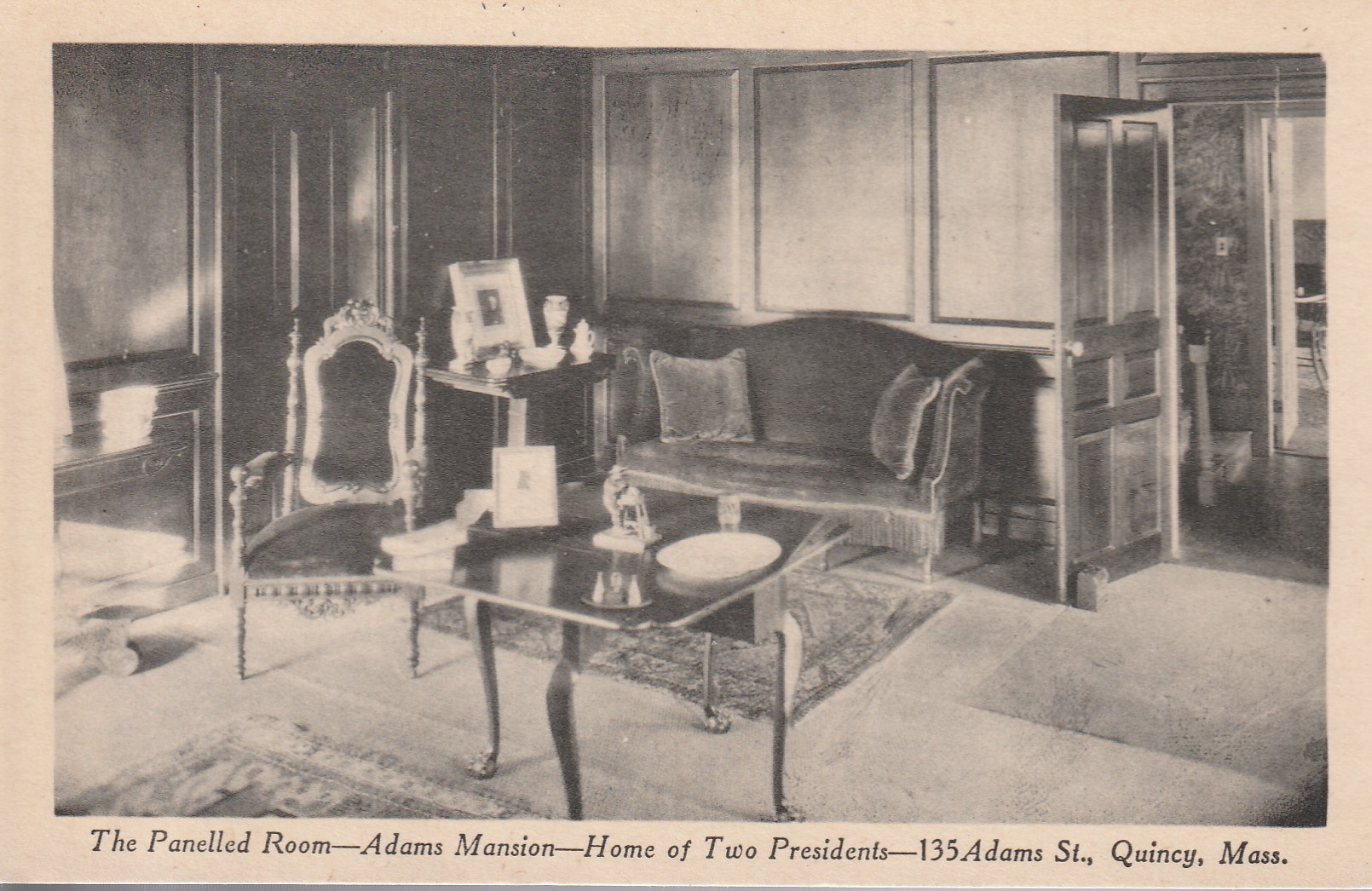 Johh Adams Mansion Interior Panelled Room Quincy MA circa 1929 Photo Postcard