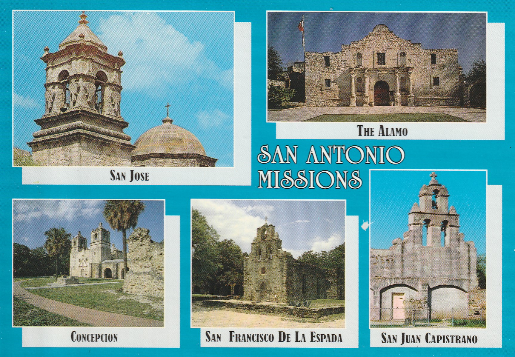 San Antonio TX Missions Alamo San Jose Concepcion De La Espada Capistrano, Postcard