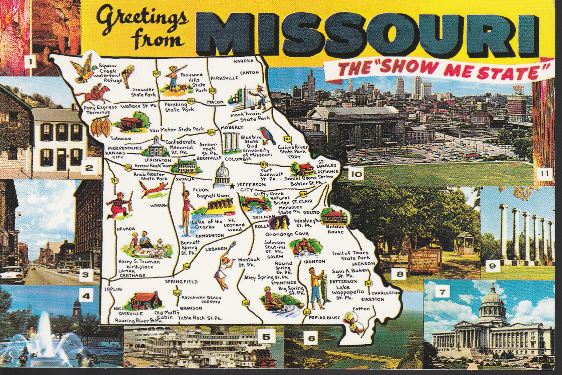 Missouri Oversize Postcard Attraction Map, Vintage Photos circa 1960