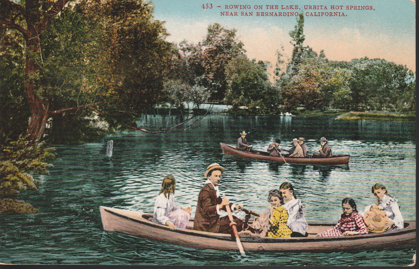 Rowing on Lake Urbita Hot Springs San Bernardino CA circa 1915 Postcard