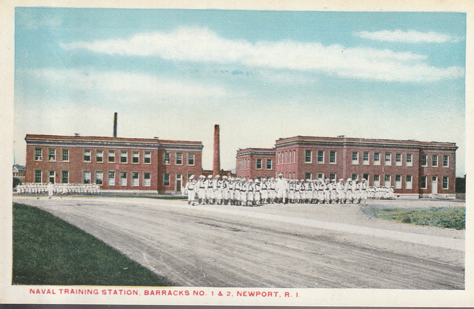 Navy Training Station Barracks & Troops Newport RI circa 1915 Postcard