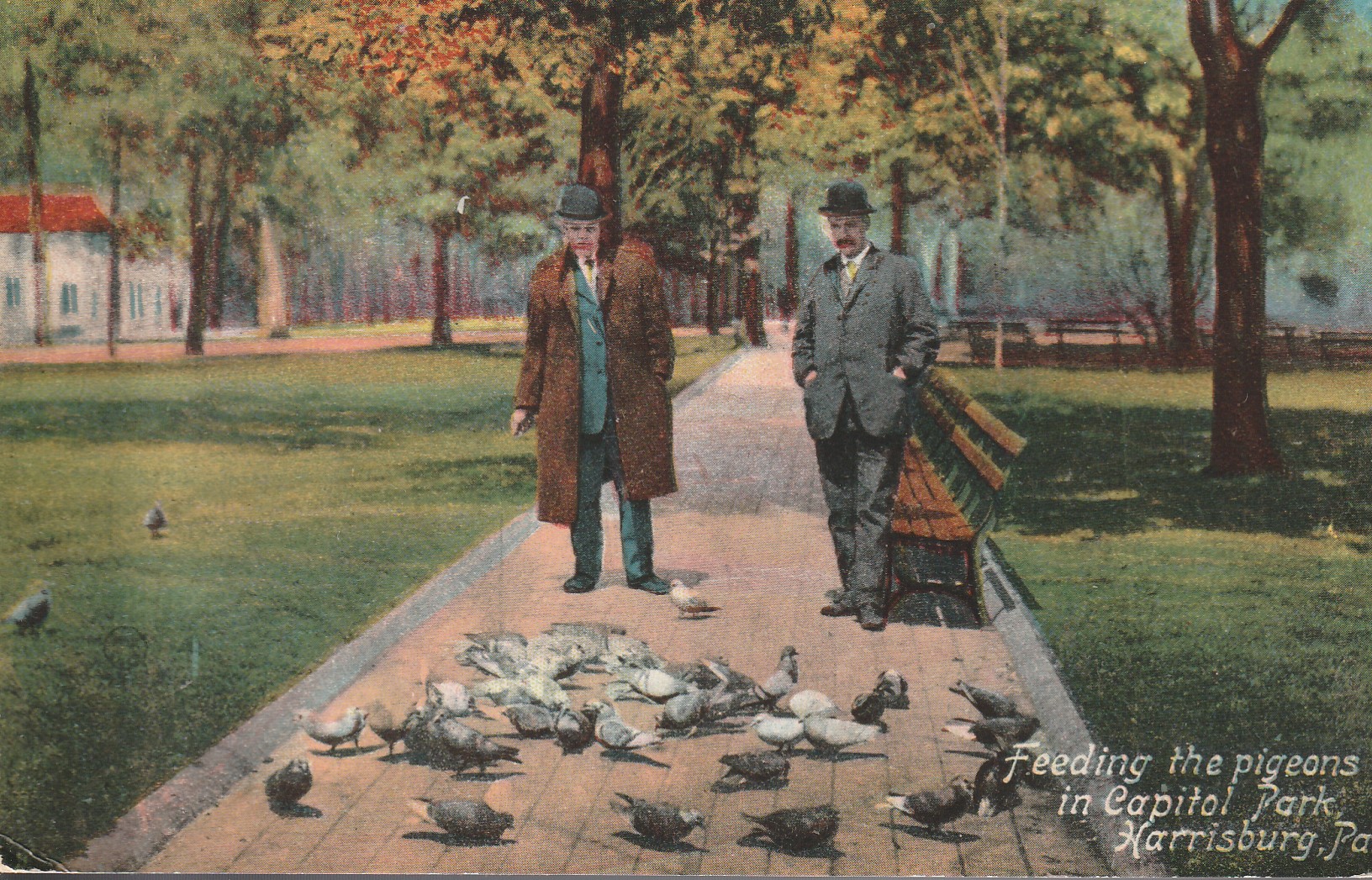 Capitol Park Harrisburg PA Feeding the Pigeons circa 1915