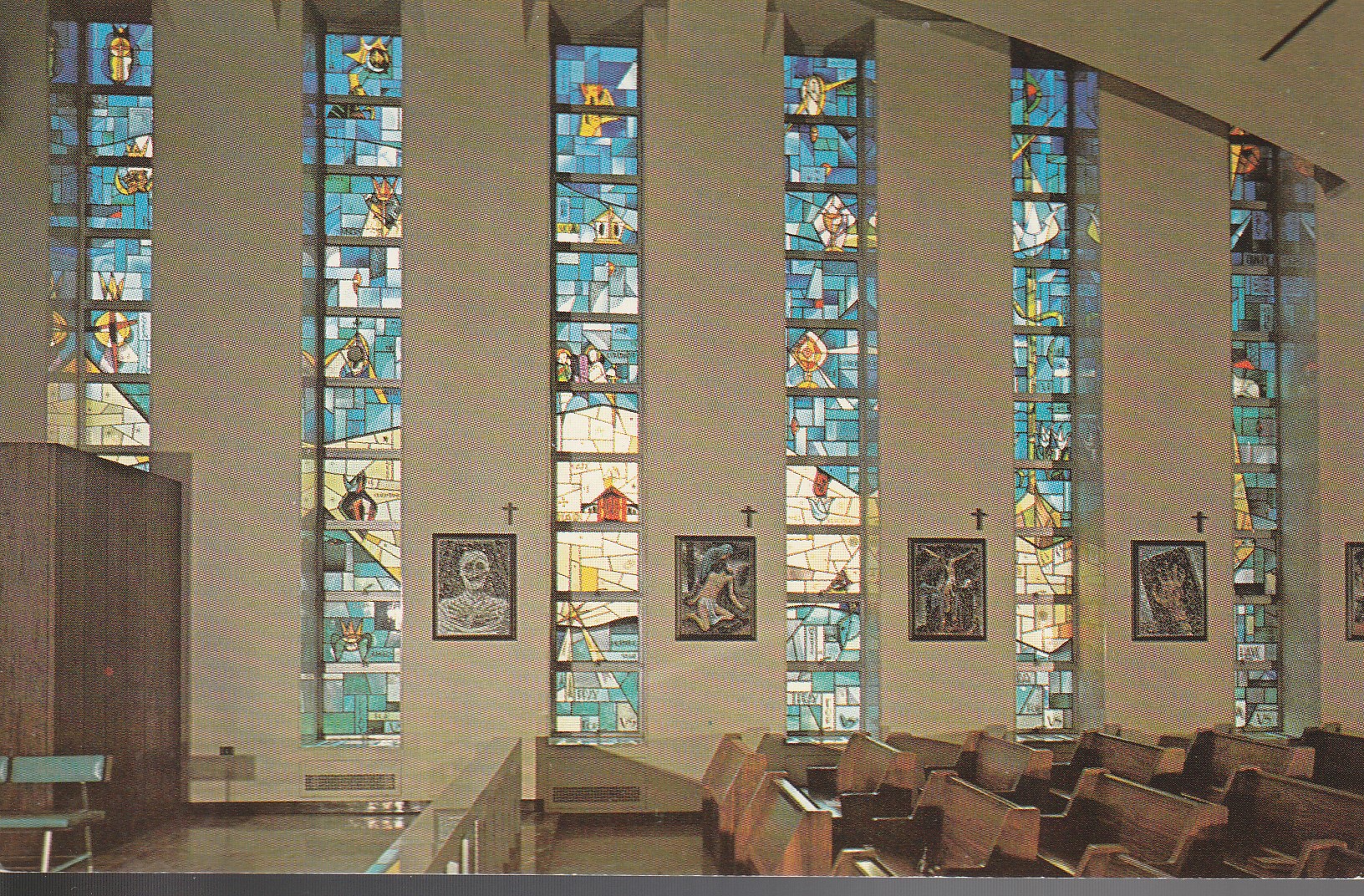 Mundelein Scholastica Chapel Chicago IL West Wall Michaudel Studio circa 1955 Postcard