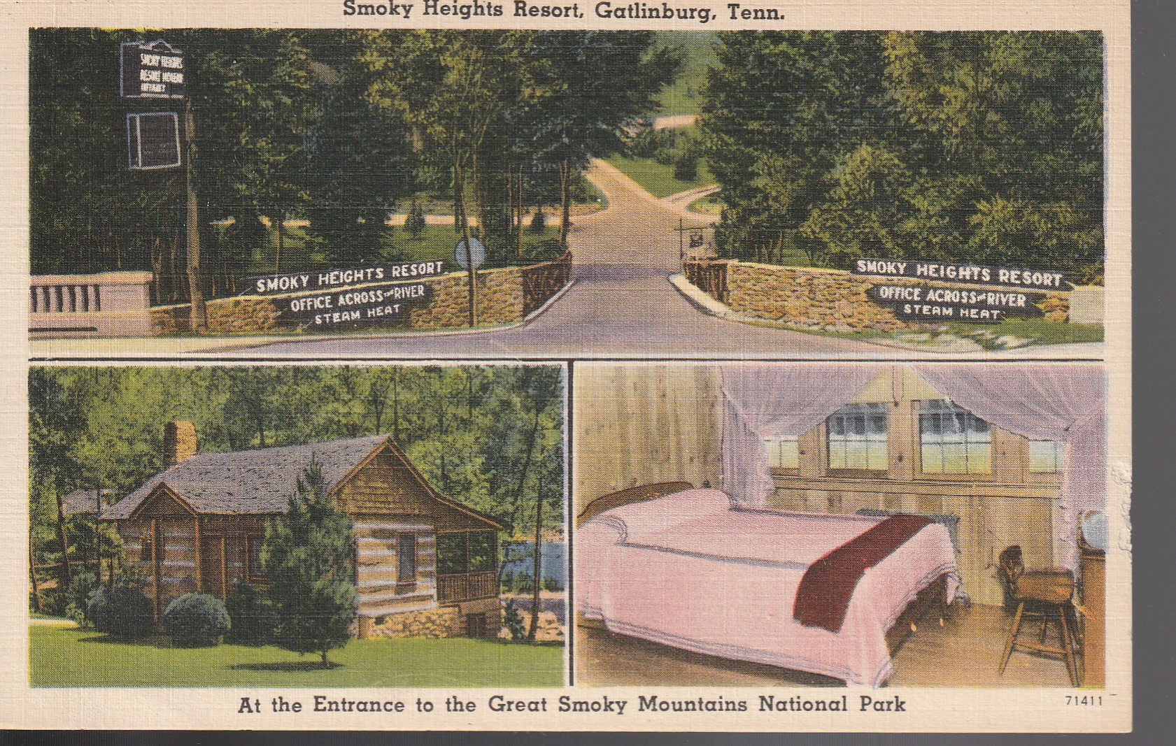 Smoky Heights Resort Gatlinburg TN circa 1945 Linen 3 Views