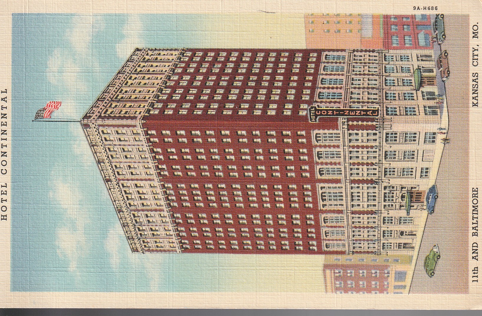 Hotel Continental Kansas City MO 11th & Baltimore Vintage Linen Postcard Rare
