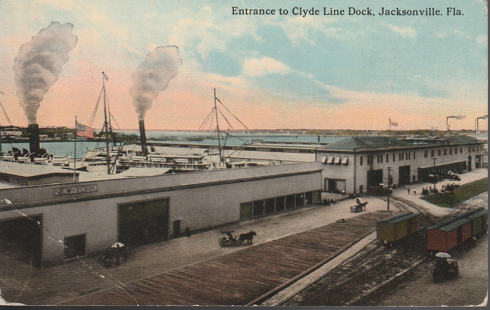 Jacksonville FL Clyde Line Dock Steamships at Pier circa 1910 Vintage Postcdard Rare