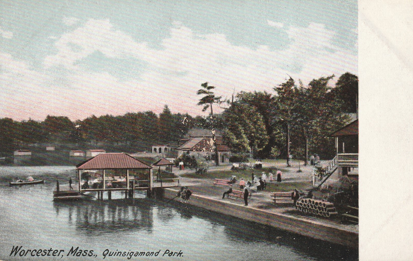 Worcester MA Quinsigamond Park Lake Pier circa 1905 Vintage Postcard Rare