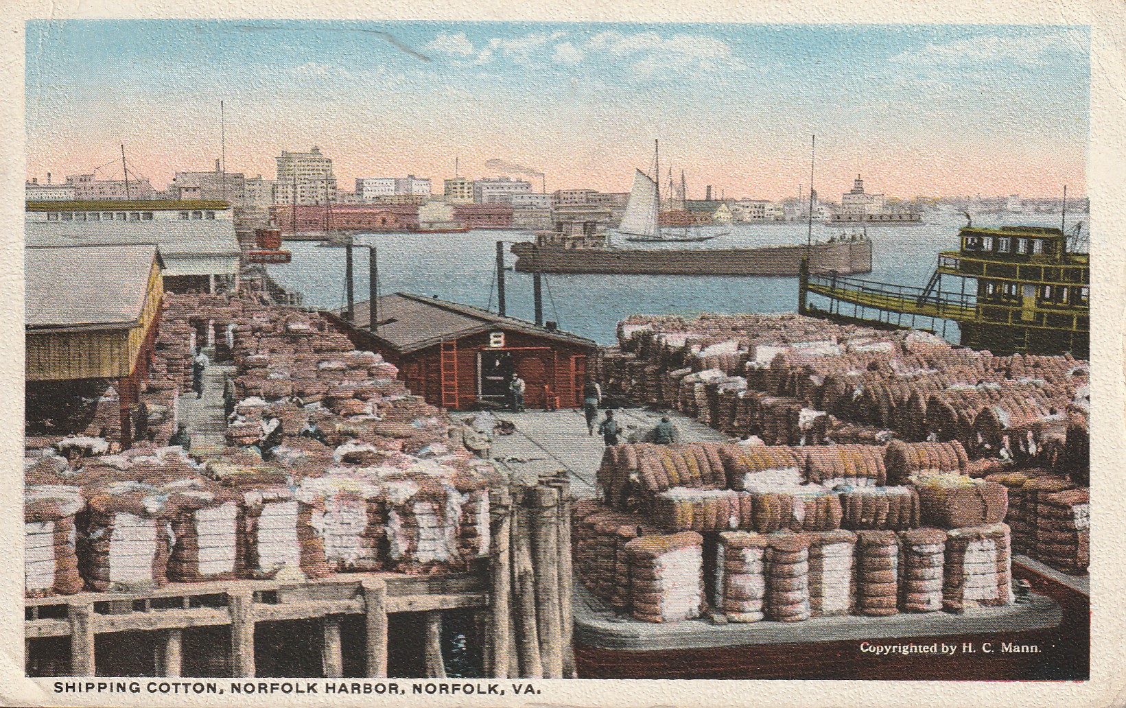 Norfolk VA Harbor 1917 Shipping Cotton 2 Washington Postcard