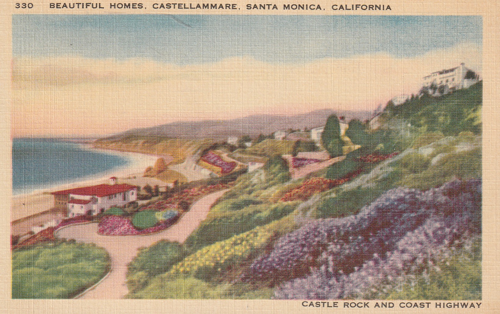 Castle Rock and Coast Highway Castellammare Homes Santa Monica CA 1940 Linen