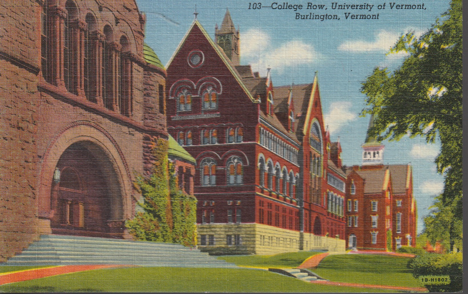 Burlington VT University of Vermont College Row circa 1940 Linen Postcard