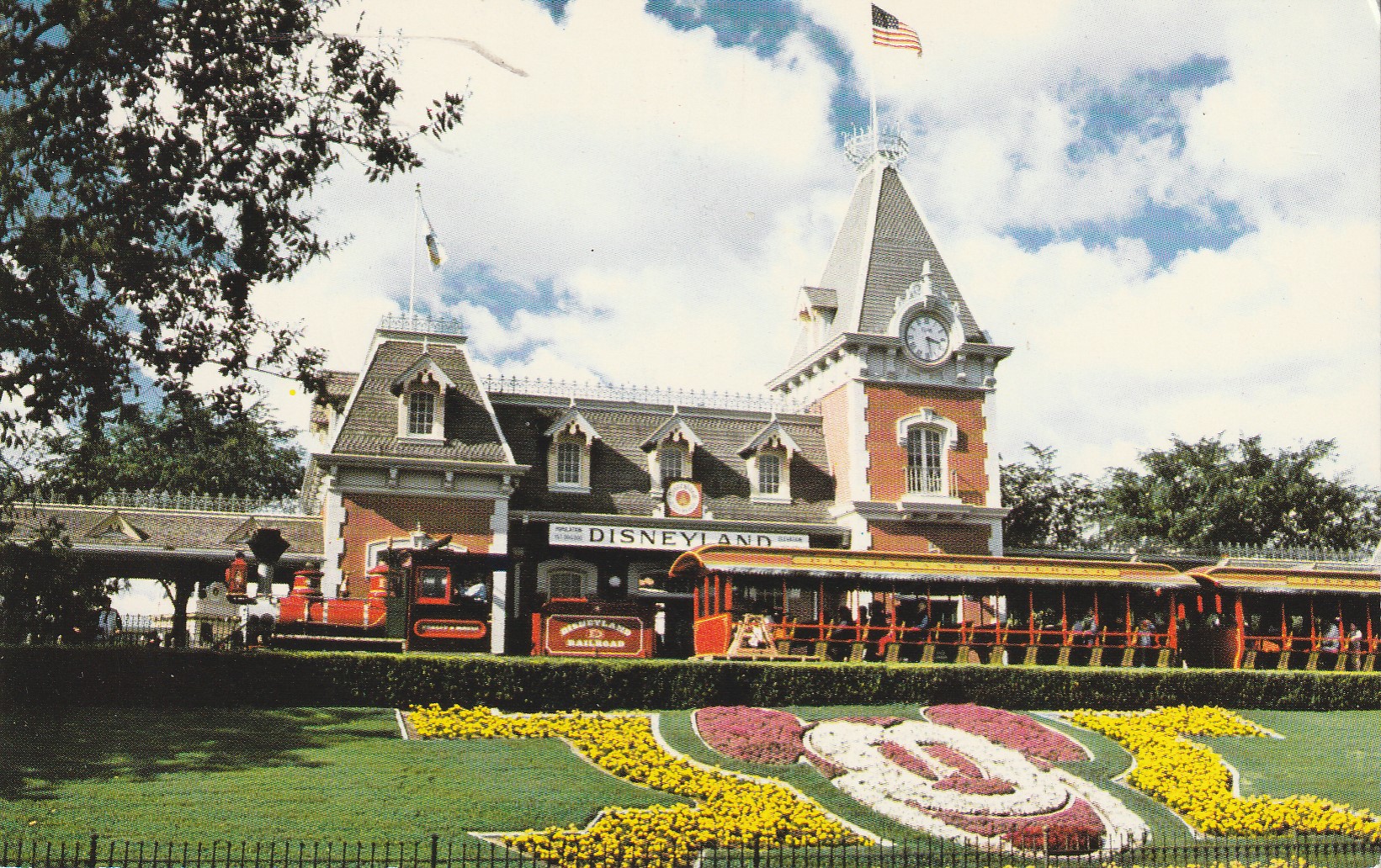 Disneyland Gate circa 1960 Mickey Mouse Floral Train Photo Postcard