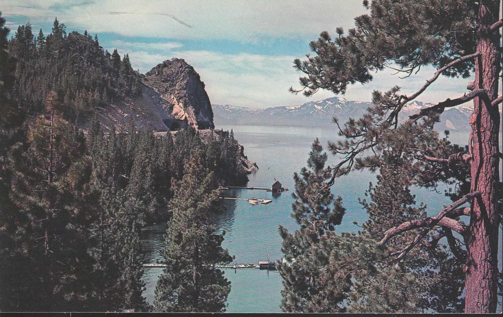 Lake Tahoe Cave Rock and Cross of Mt. Tallac circa 1955 Postcard
