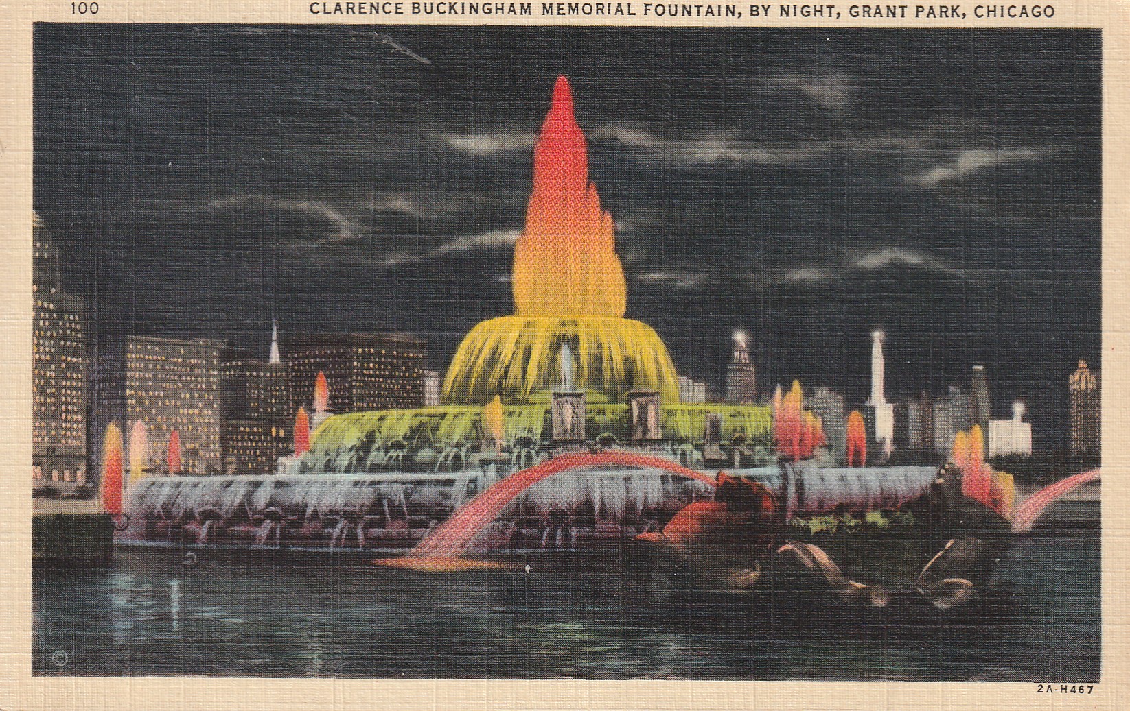 Buckingham Fountain By Night Grant Park Chicago IL 1941 Linen 1 Liberty For Defense