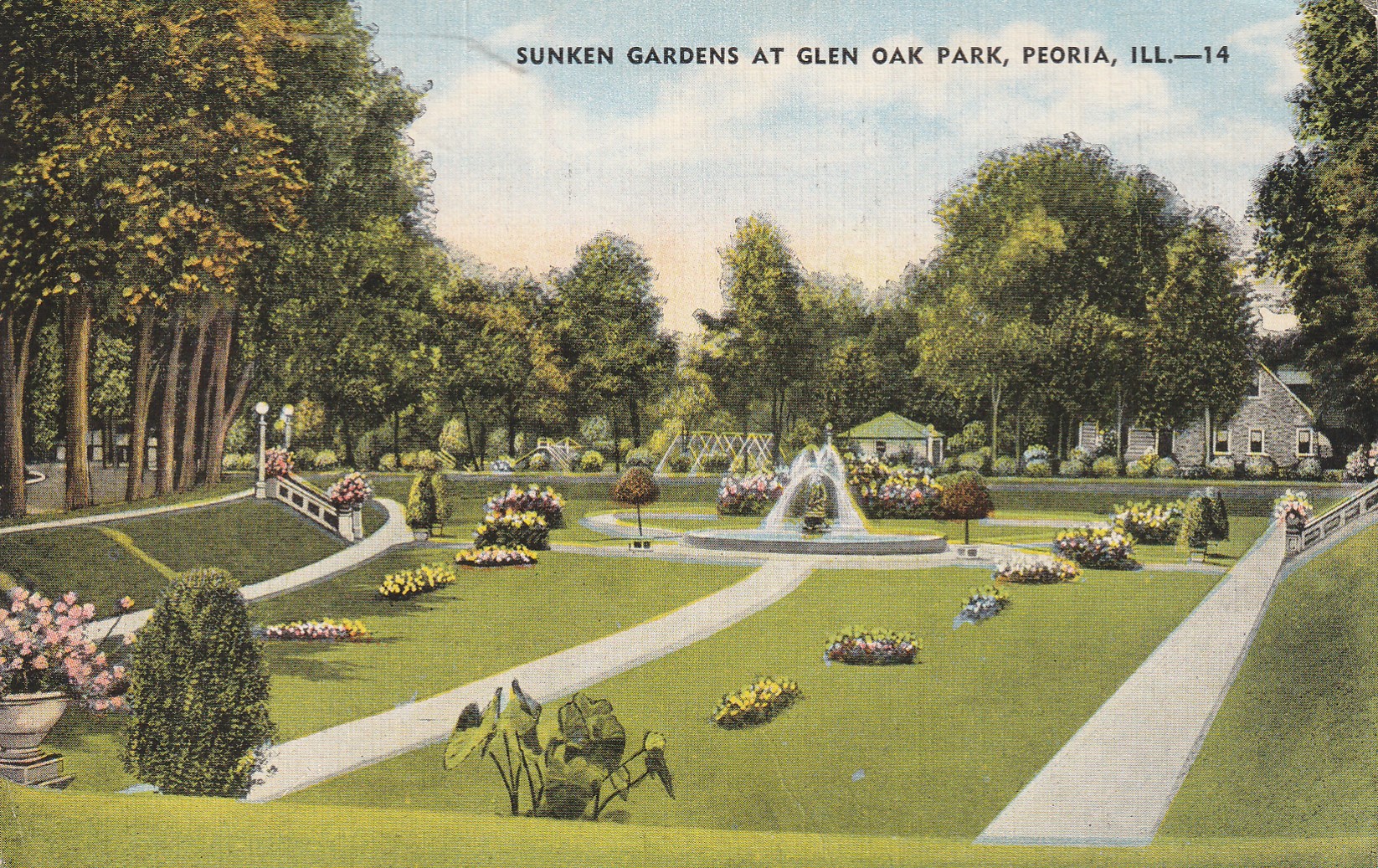 Glen Oak Park Sunken Gardens Peoria IL 1955 Linen 2 Adams