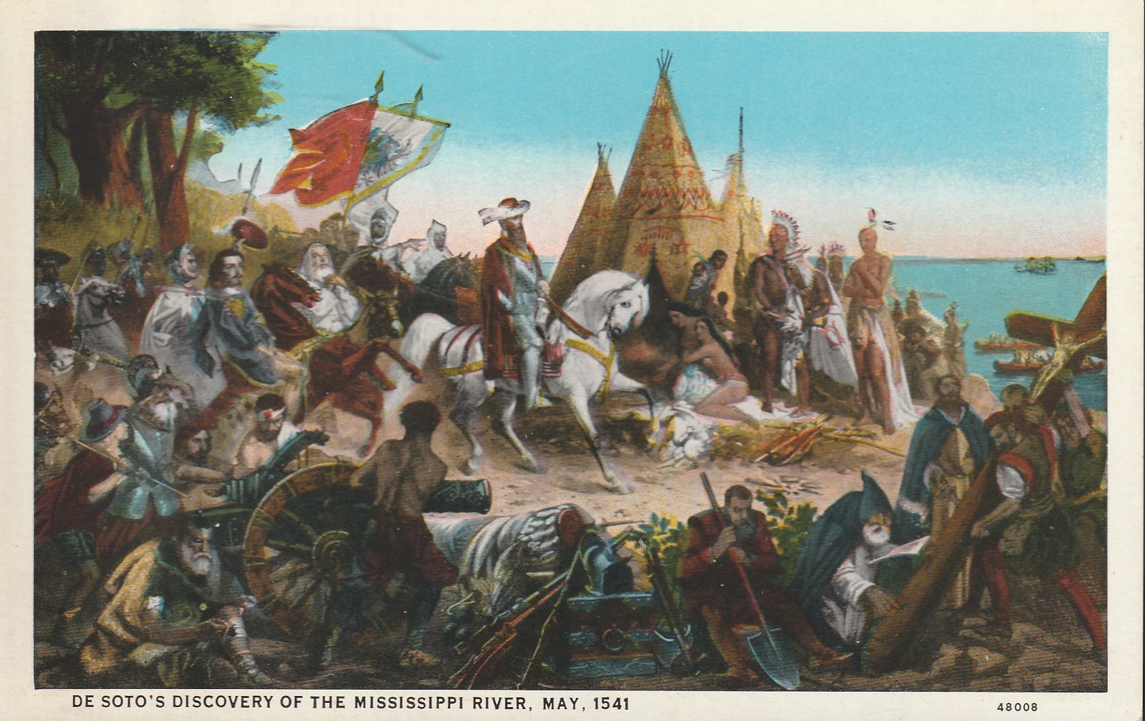 De Soto Discovery of Mississippi River 1541 WH Powell Painting circa 1910 Postcard Capitol Rotunda