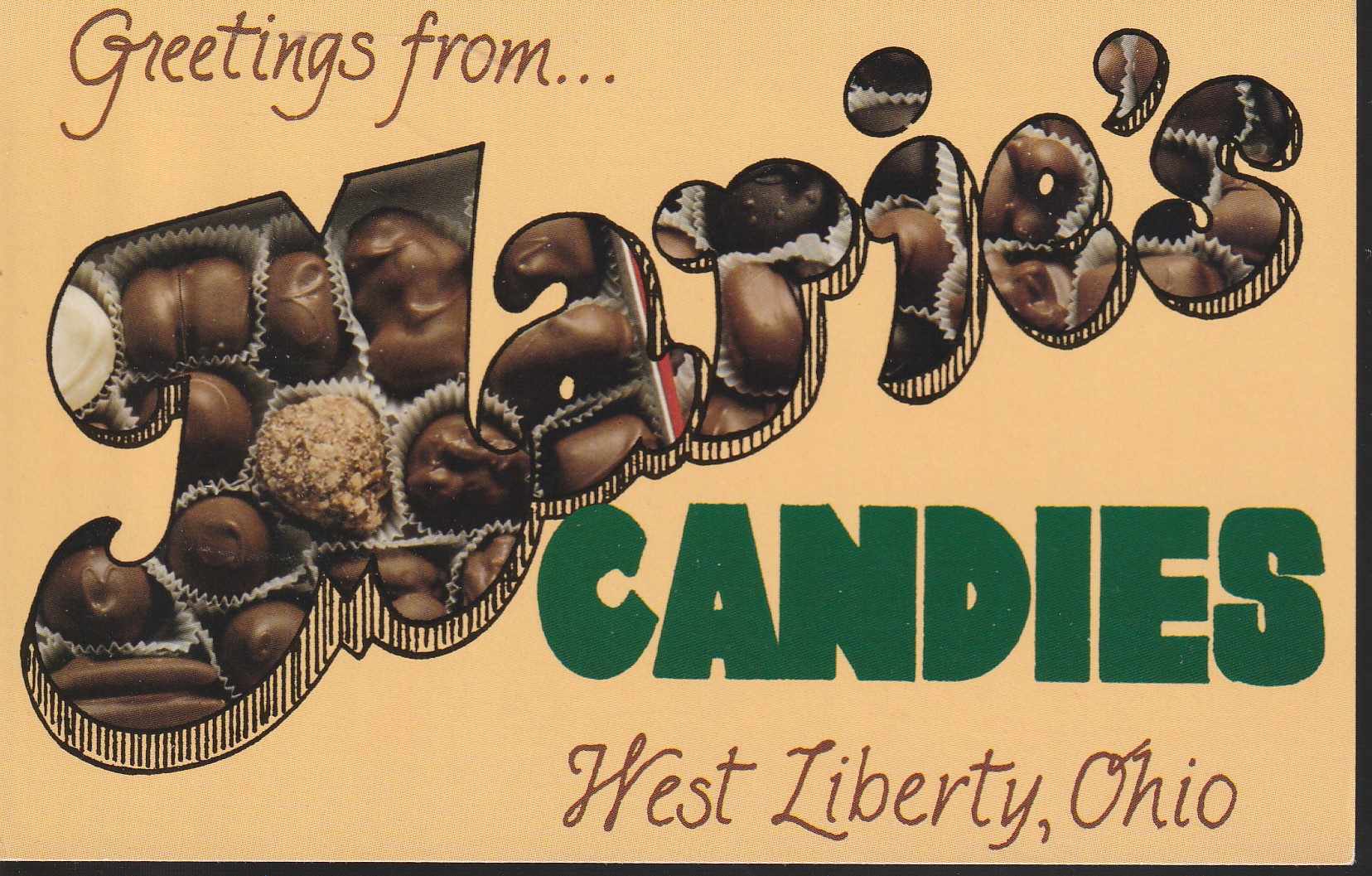 Marie's Candies West Liberty OH circa 1990, Postcard