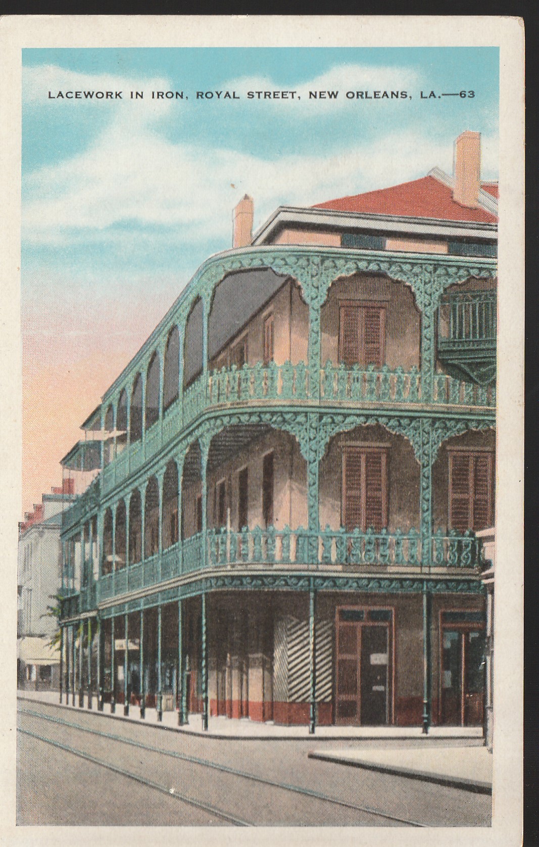Iron Lacework Royal Street New Orleans French Quarter circa 1915, Postcard