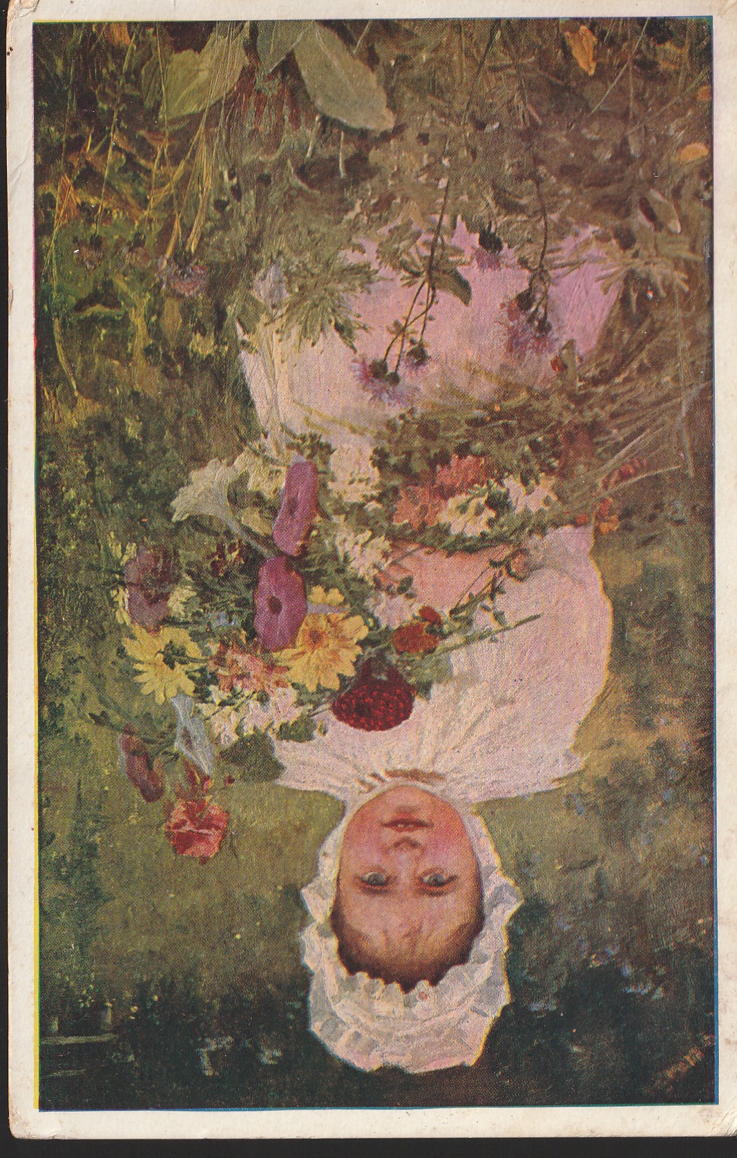 Toddler with Bouquet 1909 Greeting Postcard