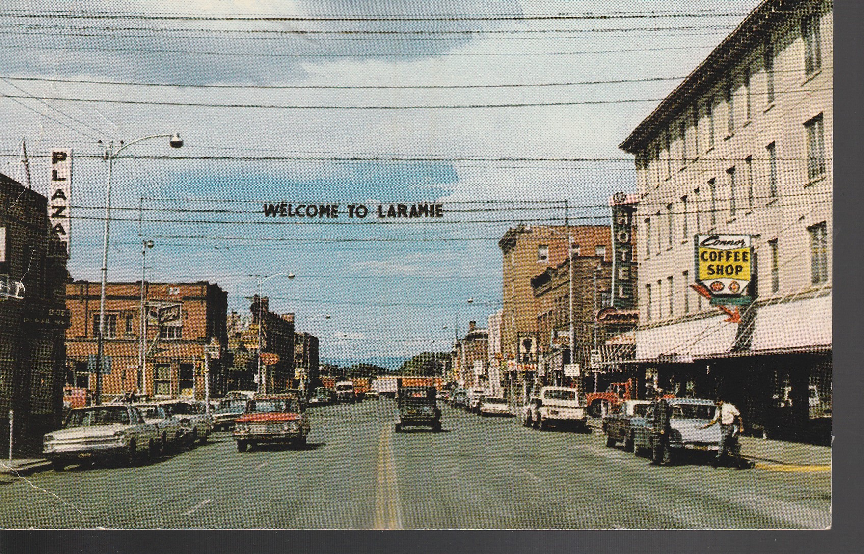 Laramie WY Street Scene 1971 Connor Hotel Coffee Shop; Postcard