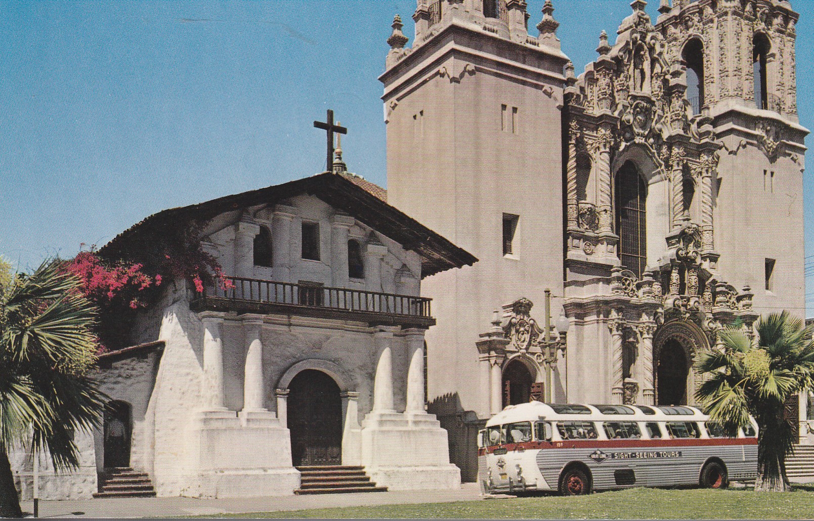 Mission Dolores SF circa 1960 Greyline Tour Bus Photo Postcard
