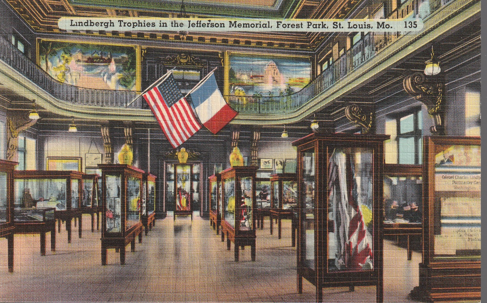 Lindbergh Trophies Jefferson Memorial Forest Park St Louis MO Linen circa 1935, Postcard