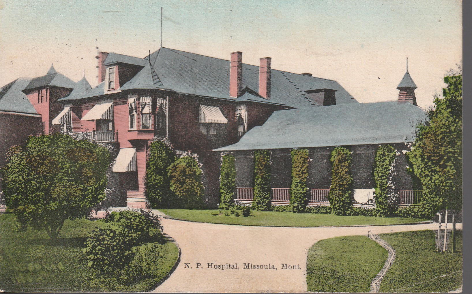 Missoula MT NP Northern Pacific Railroad Hospital 1909 1 Franklin Postcard
