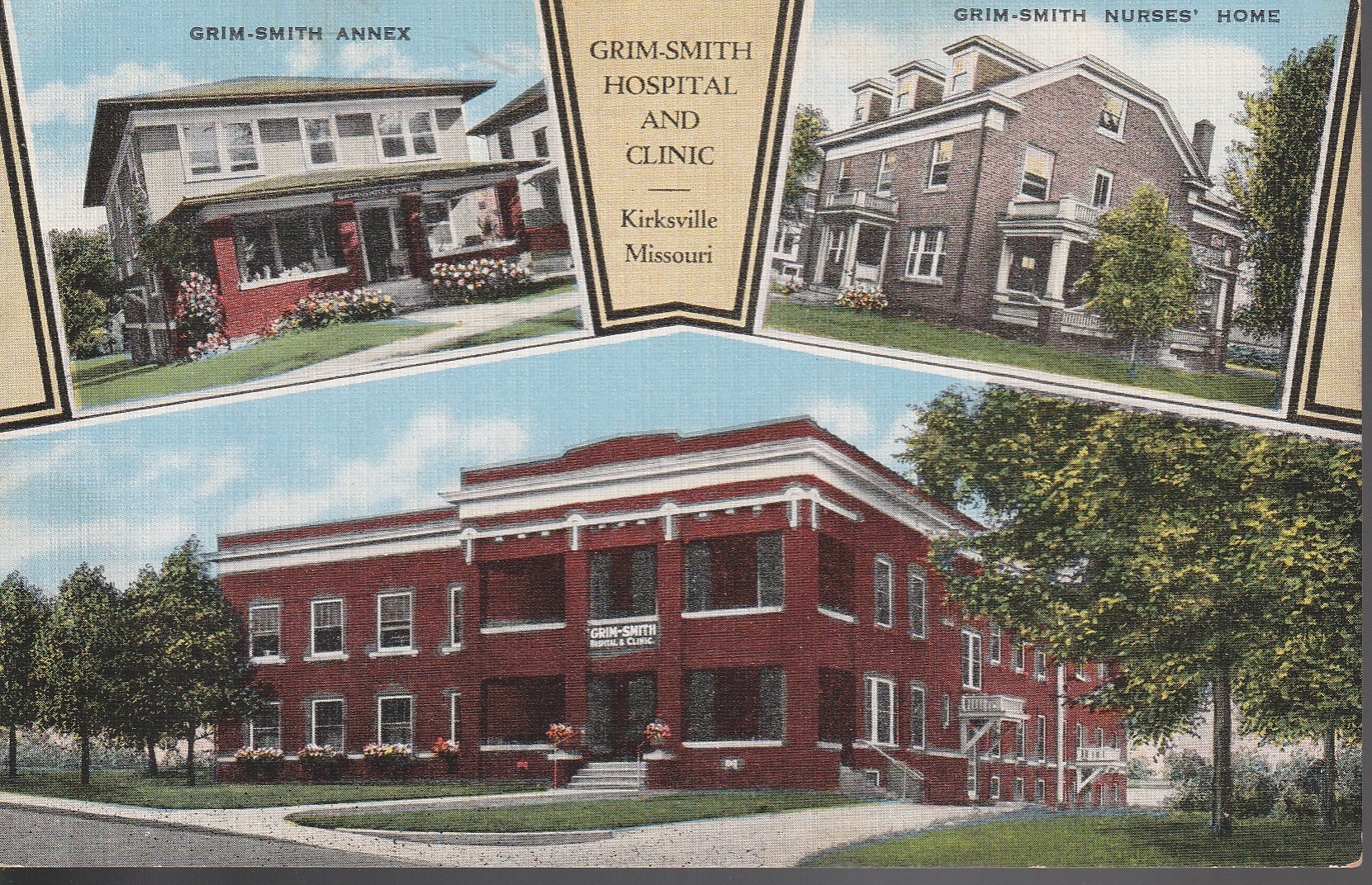 Kirksville MO Grim Smith Hospital & Clinic 1944 1 Freedom Stamp Postcard Rare