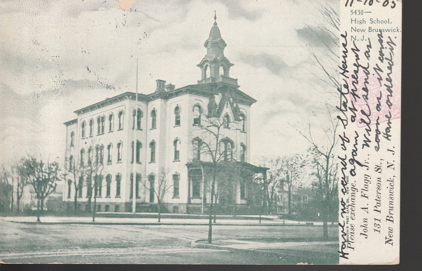 New Brunswick NJ High School 1905 1 Franklin Stamp Photo Postcard Rare