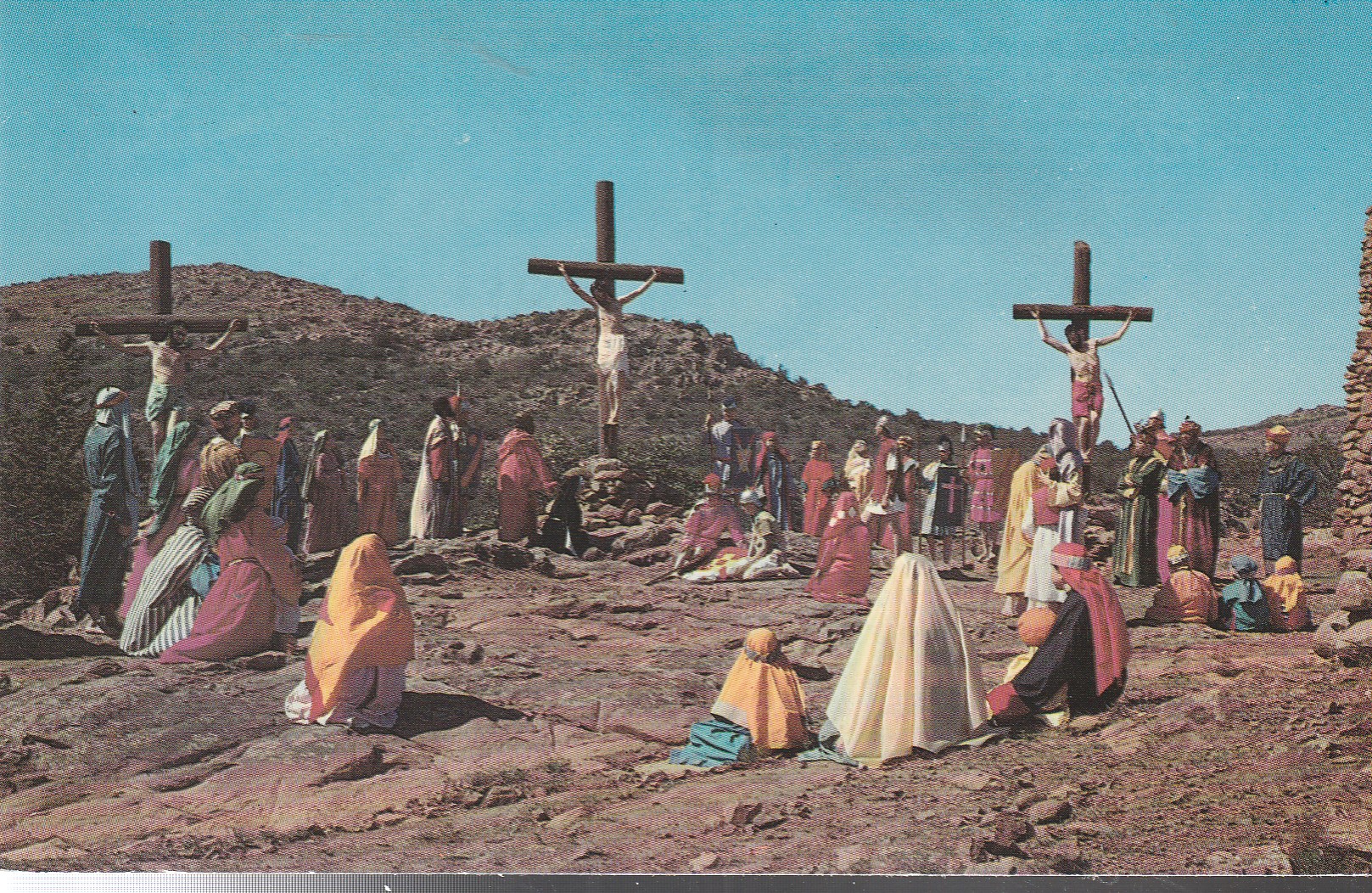 Crucifixion Scene Easter Sunrise Service Wichita Mountain KS circa 1955 Postcard