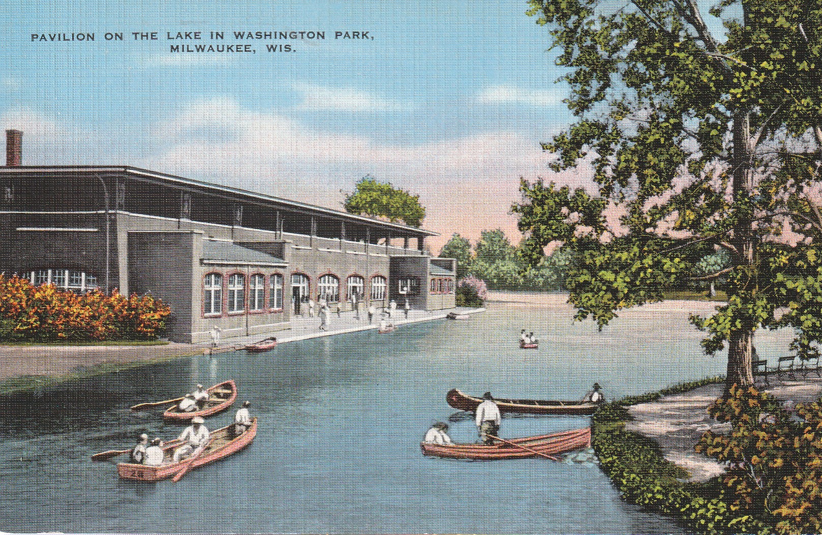 Pavilion on the Lake Washington Park Milwaukee WI circa 1940 Linen Postcard