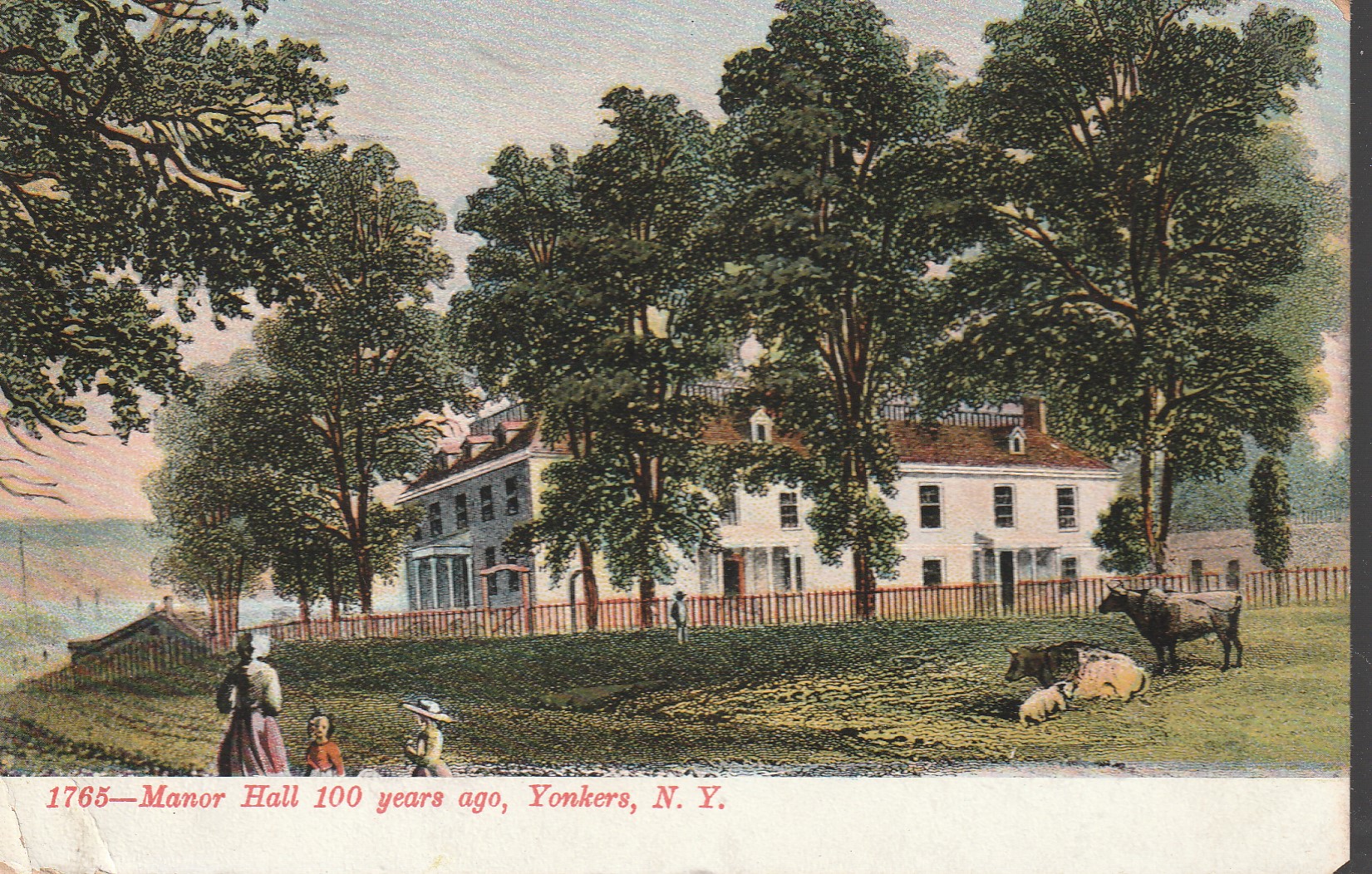 Manor Hall 100 Years Ago, Yonkers, NY Vintage Rendering 1908 Postcard 1 Franklin
