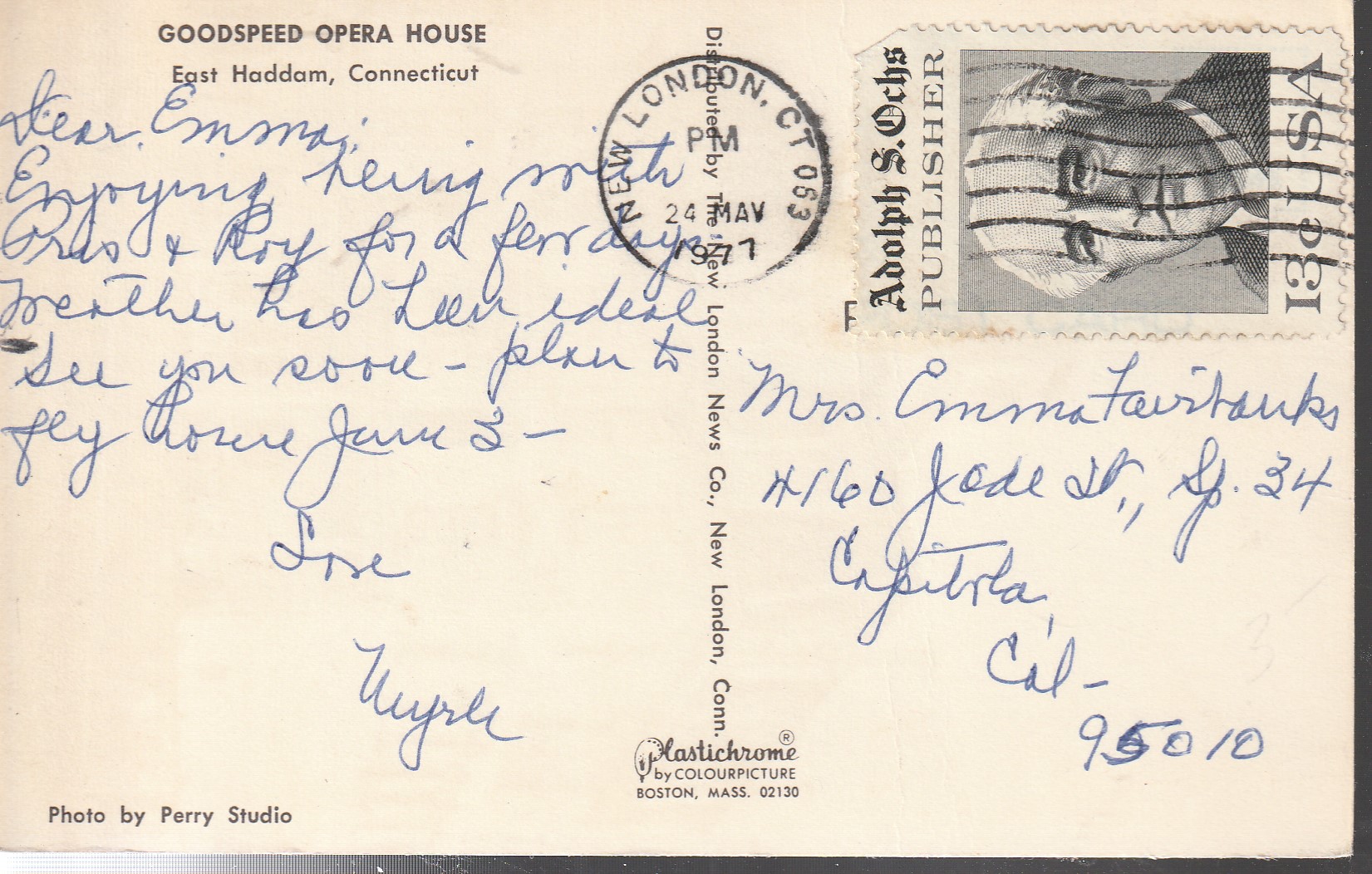 East Haddom CT Goodspeed Opera House 13 Adolph S. Ochs Pub. Commemorative 1977